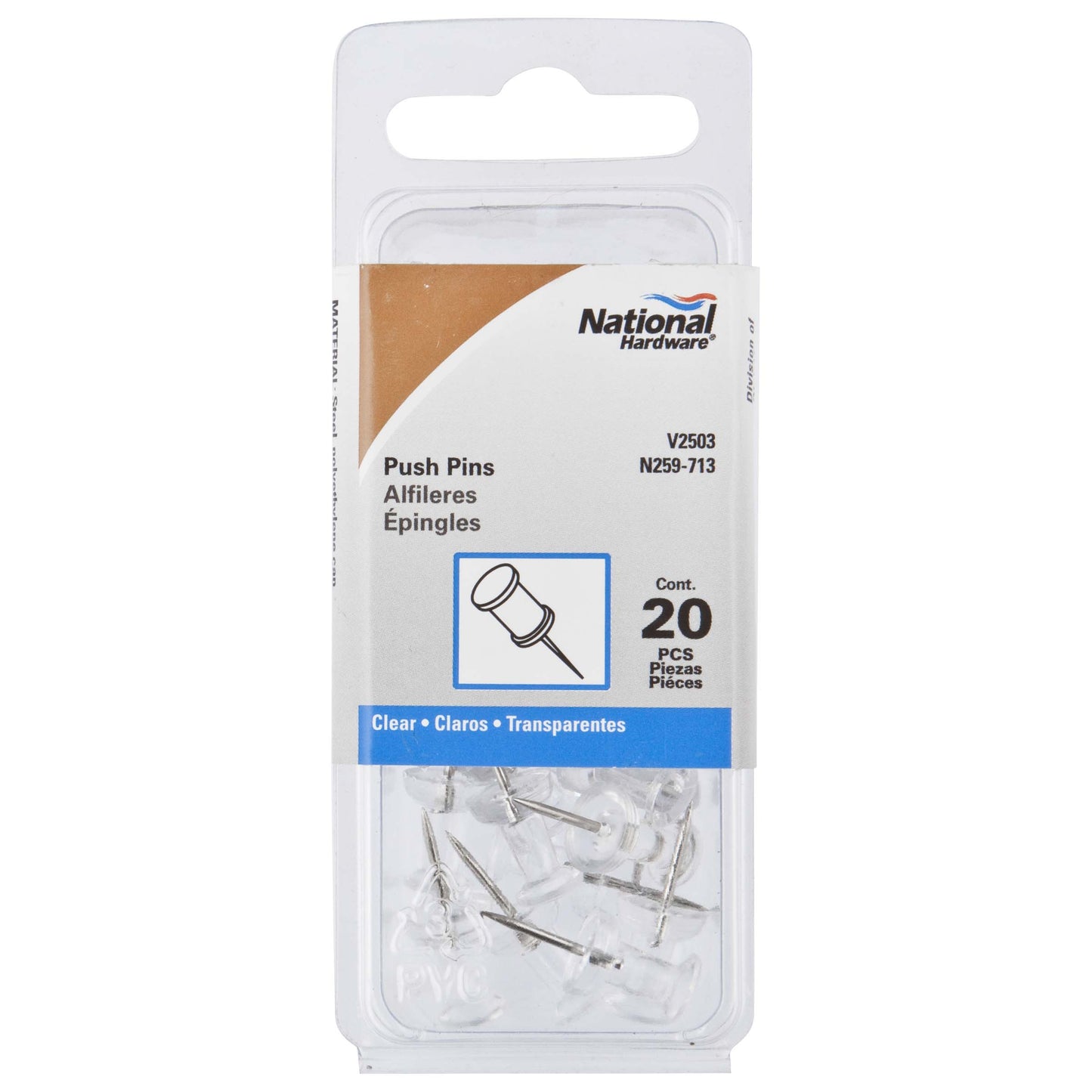 V2503-P Push Pins, 20/pk - Clear