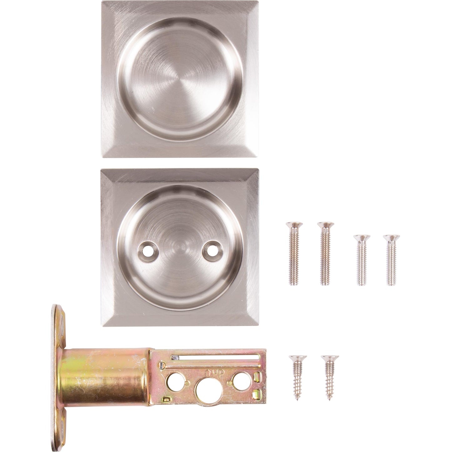 Stone Harbor Hardware Contemporary Square Pocket Door Lock, Passage Function, 2-3/8" Backset, Satin Nickel