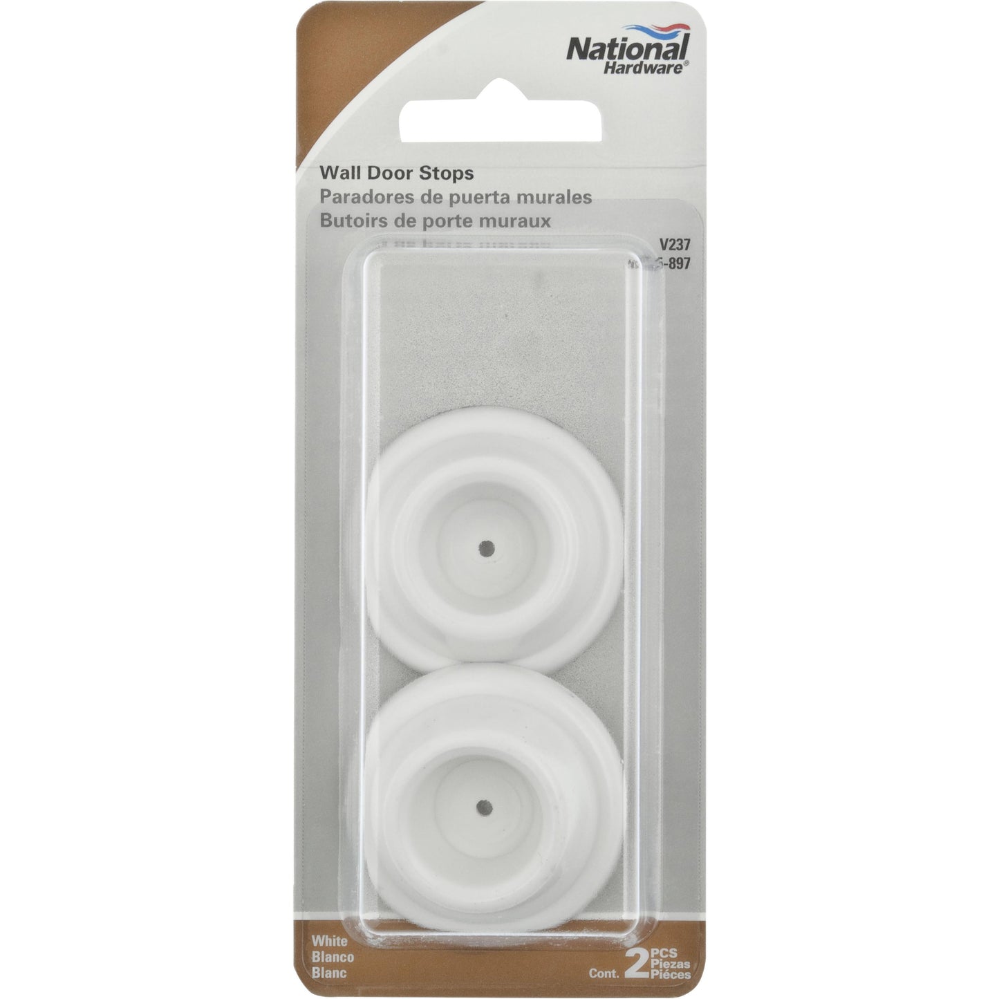 National Hardware N215-897 V237 Wall Door Stops in White, 2 pack
