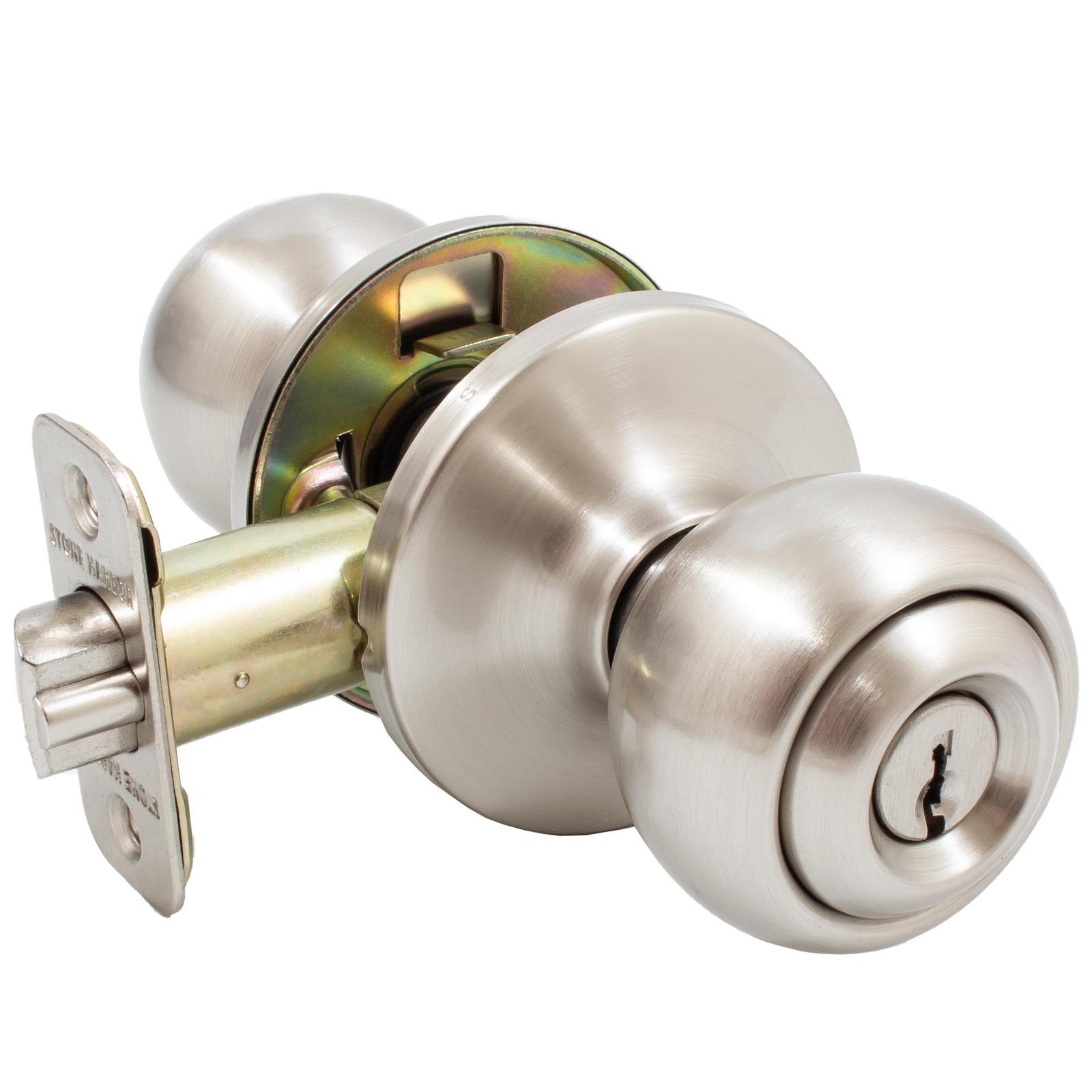 Stone Harbor Hardware Ball Door Knob, Entry Latch, SC Keyway, Satin Nickel