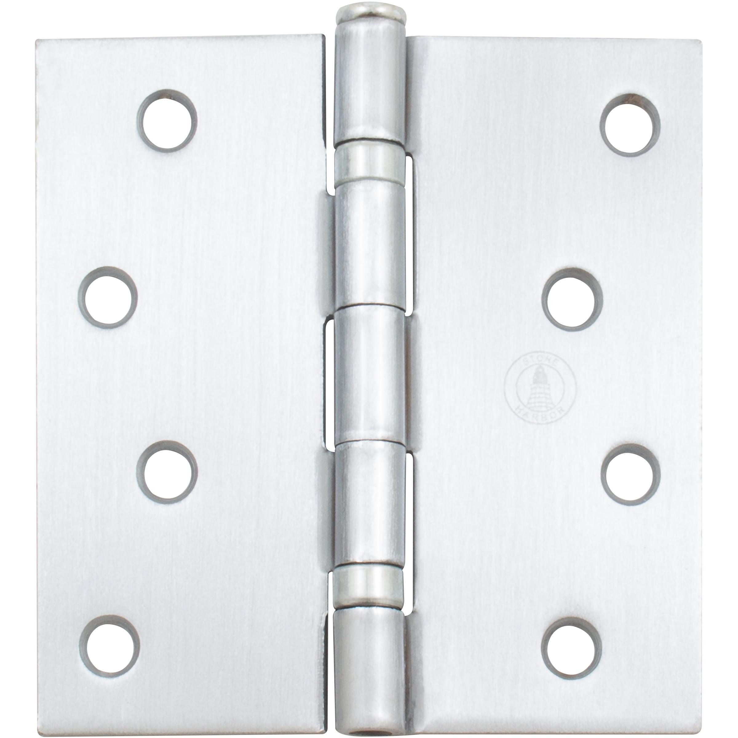 Stone Harbor Hardware 4" Ball-Bearing Door Hinges, Square Corner, Satin Chrome, 2-Pack