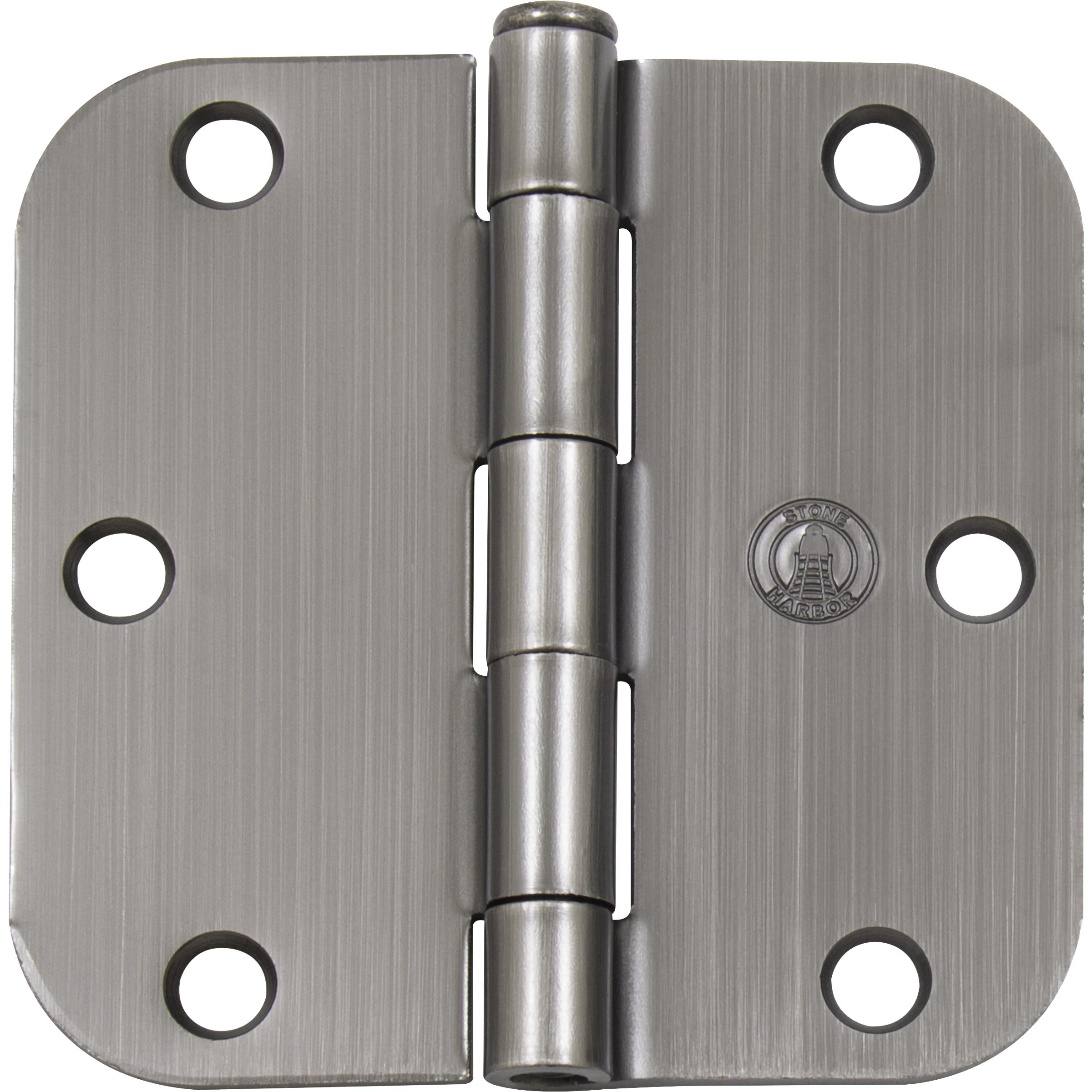 Stone Harbor Hardware 3-1/2" Door Hinges, 5/8" Radius Corner, Antique Nickel, 3-Pack