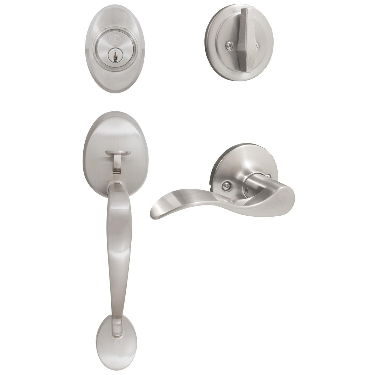 Stone Harbor Hardware Mill Creek Handleset with Beaverton Lever, KW Keyway, Clear Pack, Satin Nickel