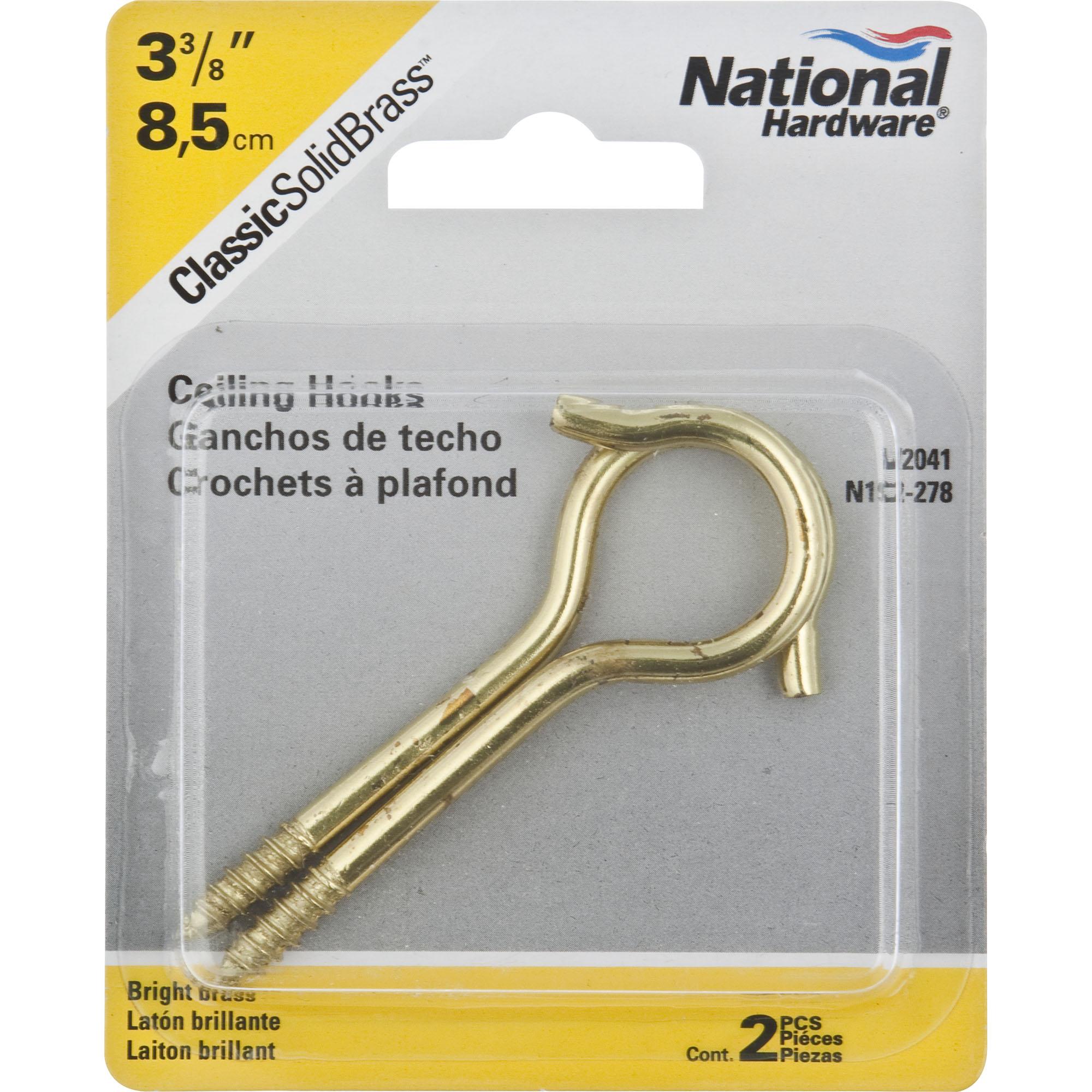V2041 #6, 3-3/8" Ceiling Hook 2/pk - Polished Brass