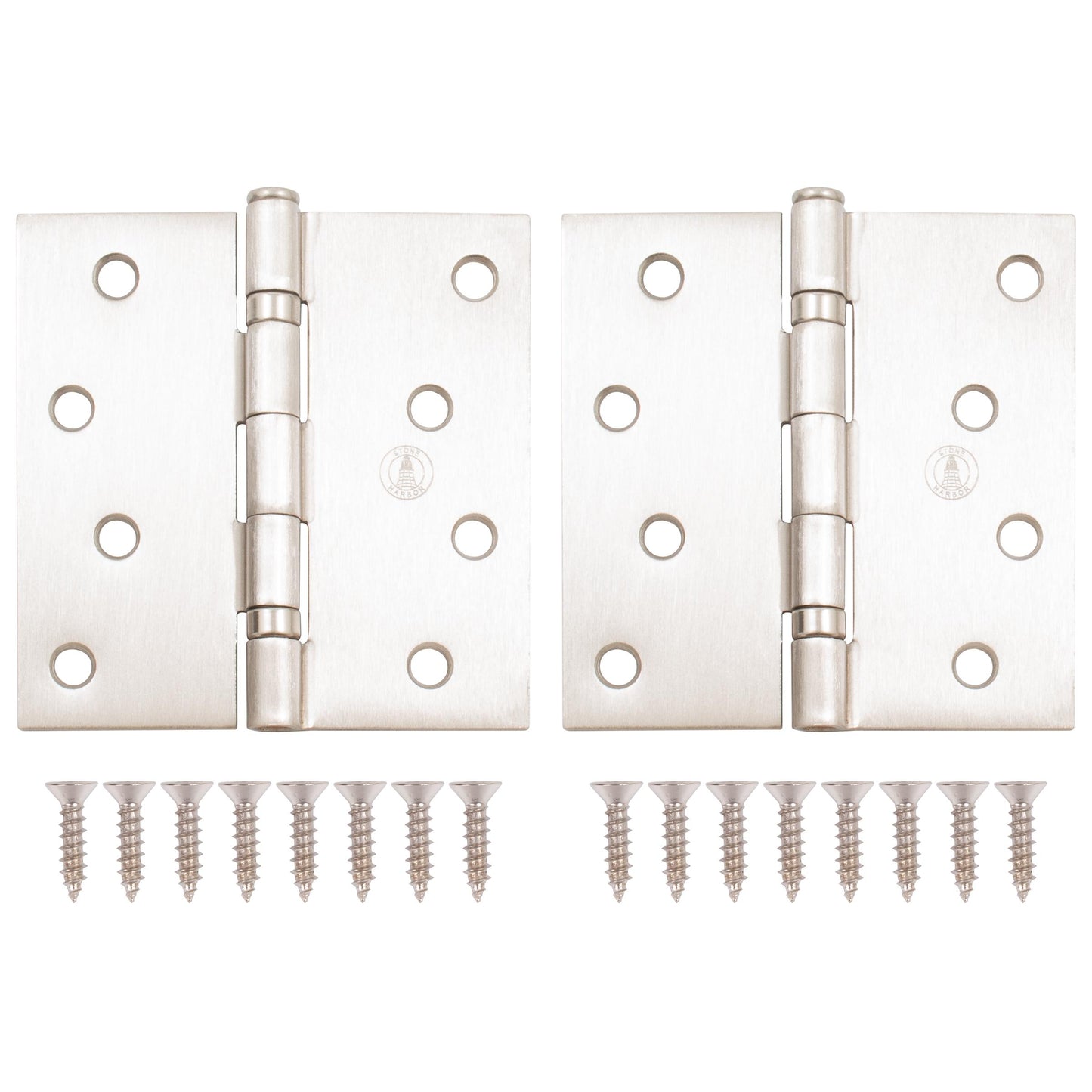 Stone Harbor Hardware 4" Ball-Bearing Door Hinges, Square Corner, Satin Nickel, 2-Pack