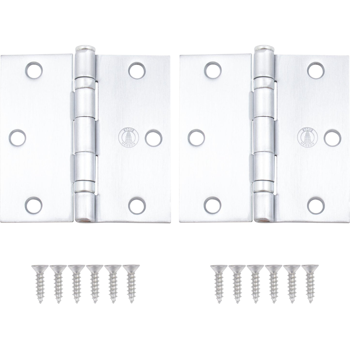 Stone Harbor Hardware 3-1/2" Ball-Bearing Door Hinges, Square Corner, Satin Chrome, 2-Pack
