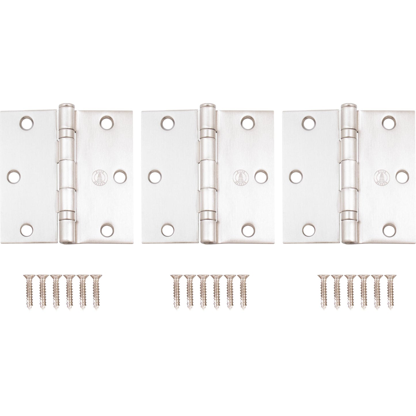 Stone Harbor Hardware 3-1/2" Ball-Bearing Door Hinges, Square Corner, Satin Nickel, 3-Pack