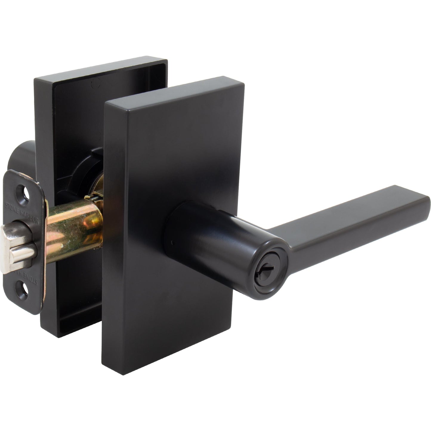 Stone Harbor Hardware Vienna Door Lever with Rectangular Rosette, Entry Latch, KW Keyway, Matte Black
