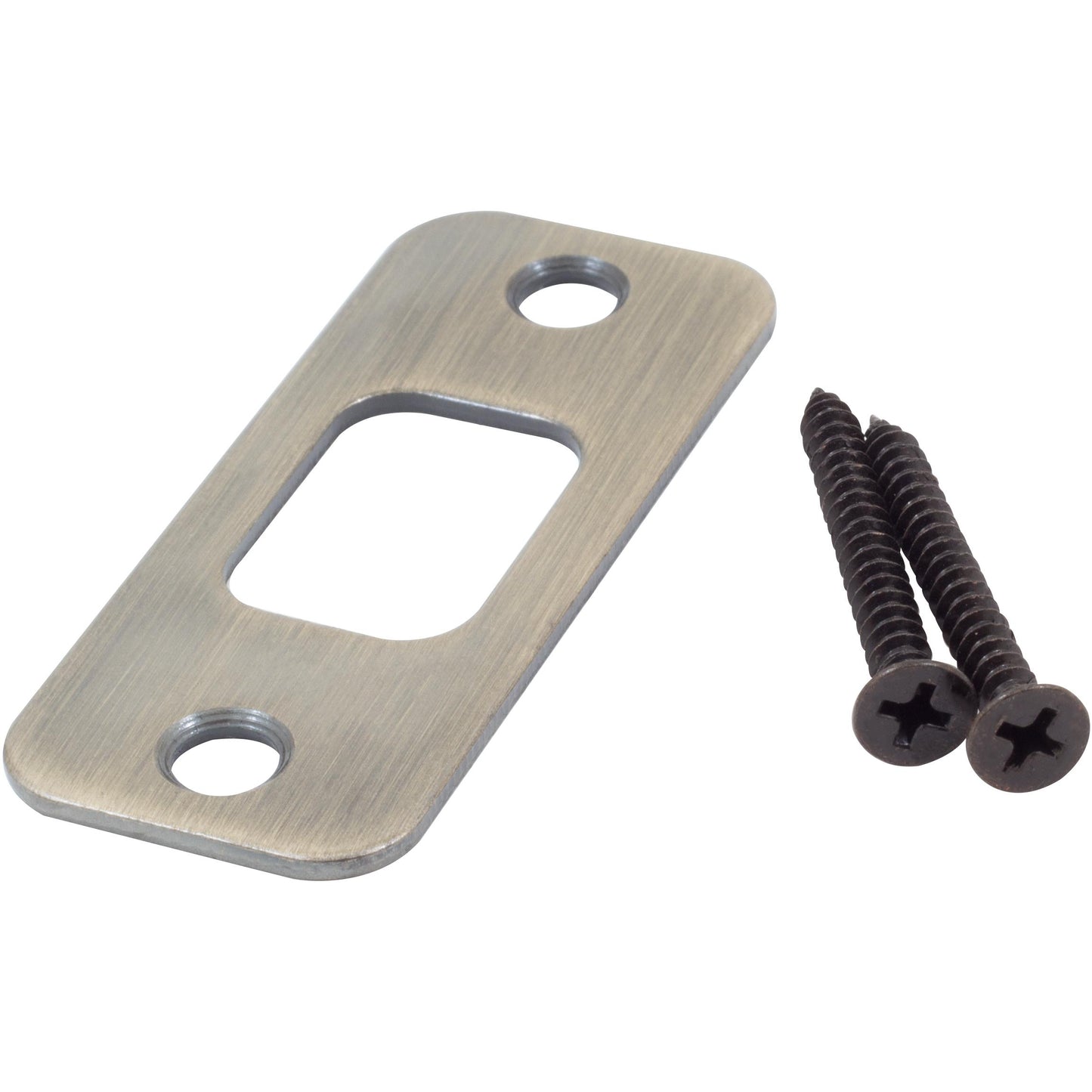 Stone Harbor Hardware Round Corner Deadbolt Strike Plate, 1-1/8" x 2-3/4", 2-1/8" Center-to-Center, Antique Brass