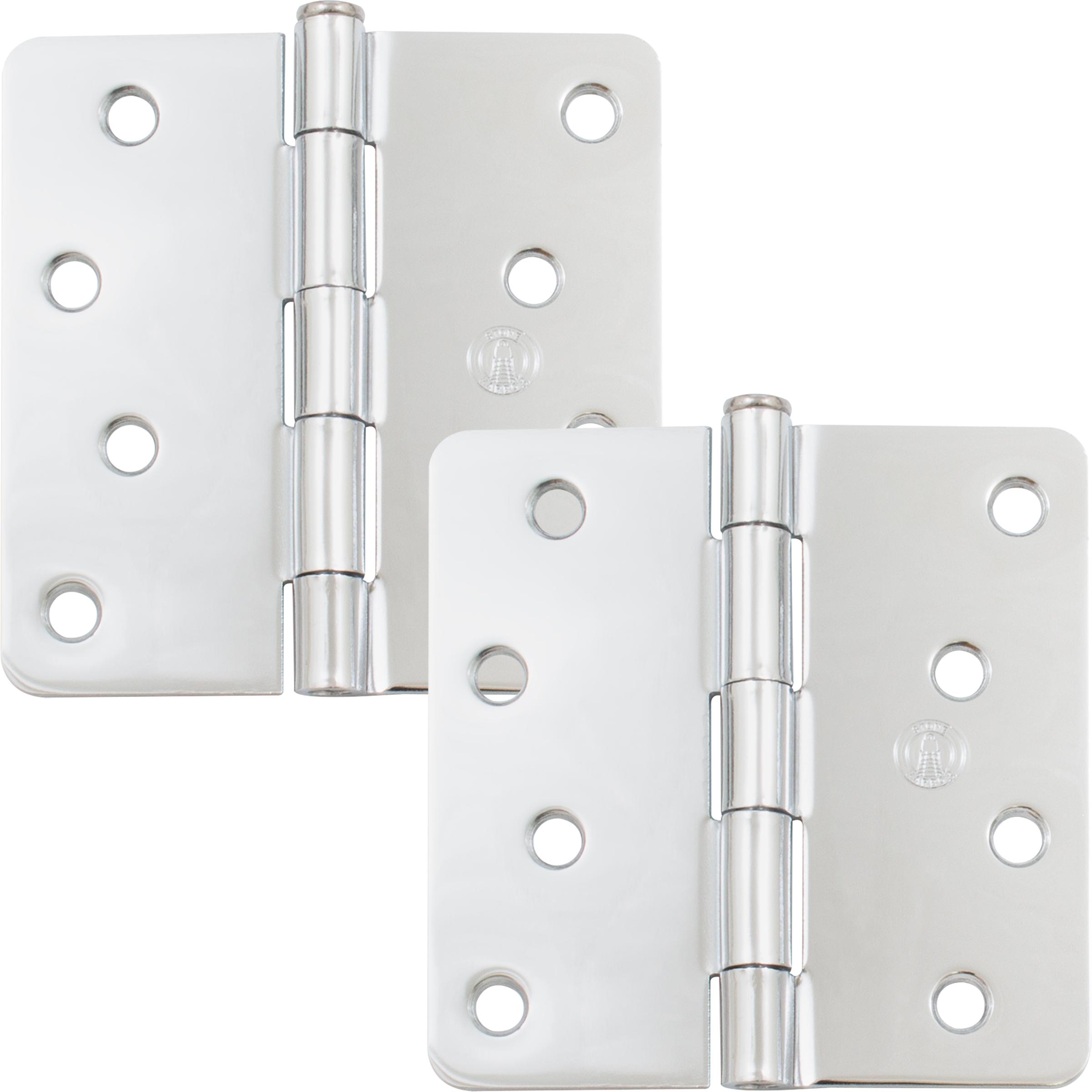 Stone Harbor Hardware 4" Door Hinges, 1/4" Radius Corner, Polished Chrome, 2-Pack