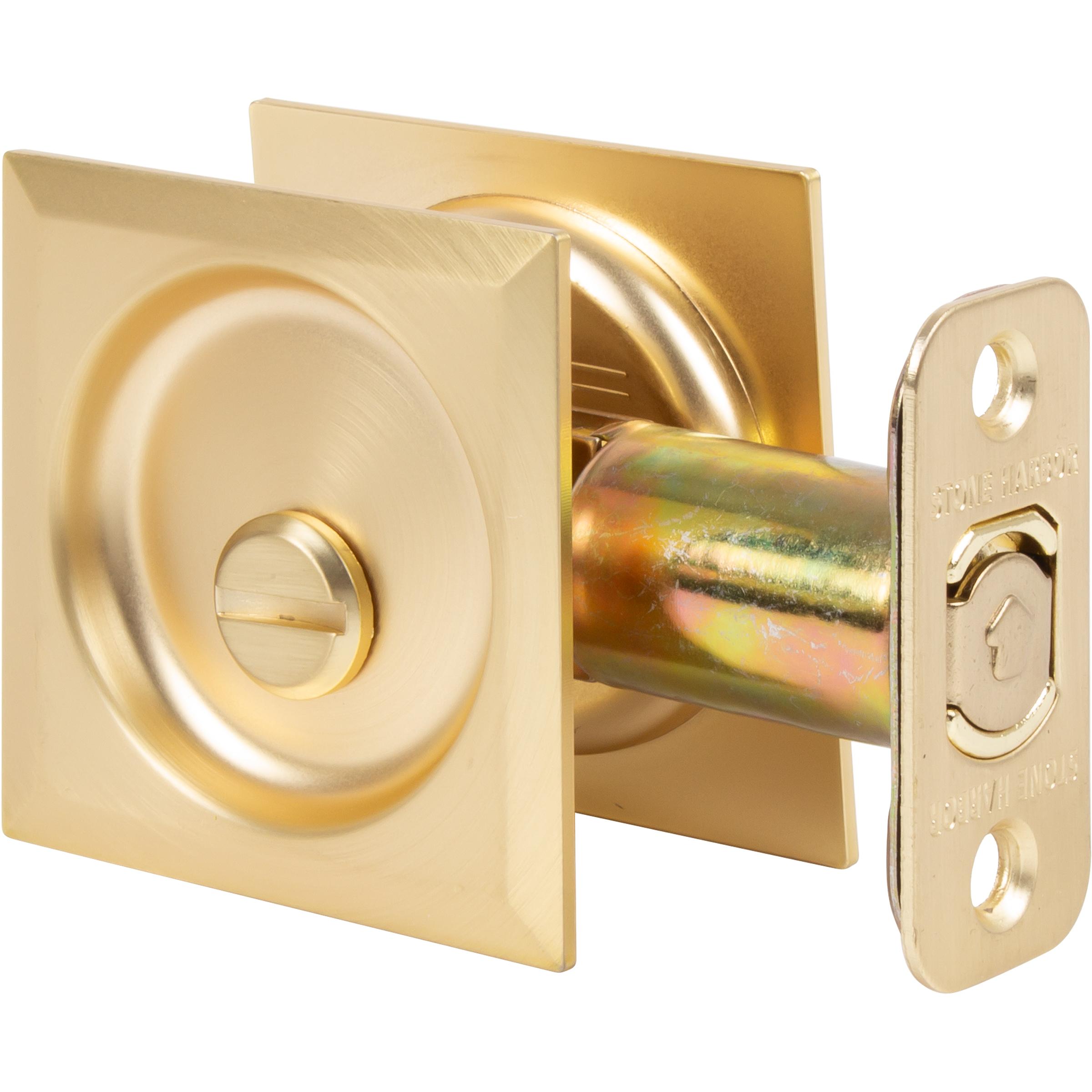 Stone Harbor Hardware Contemporary Square Pocket Door Lock, Privacy Function, 2-3/8" Backset, Satin Brass