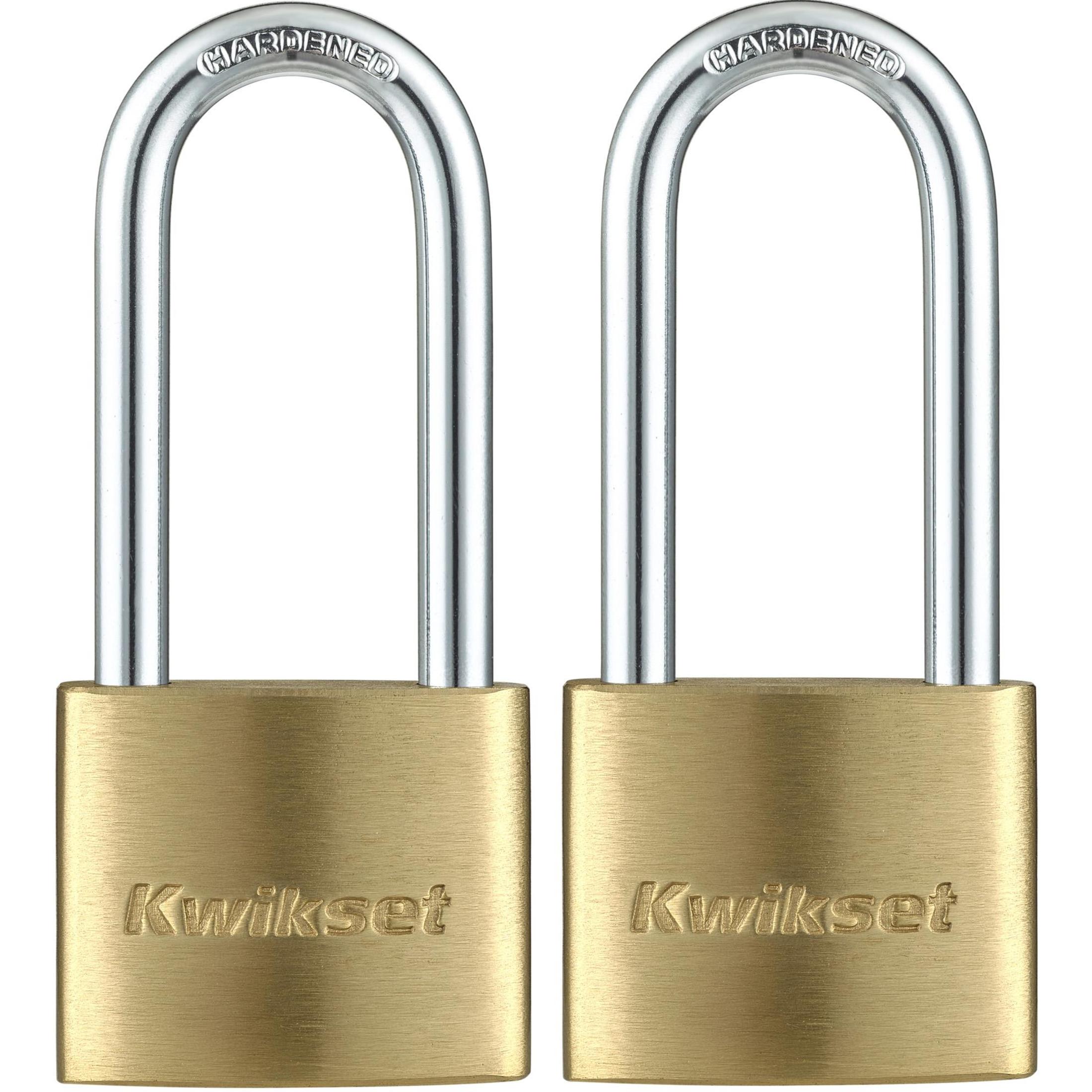 Kwikset 1-9/16" Brass Padlock KA with 2" Shackle, 2-Pack