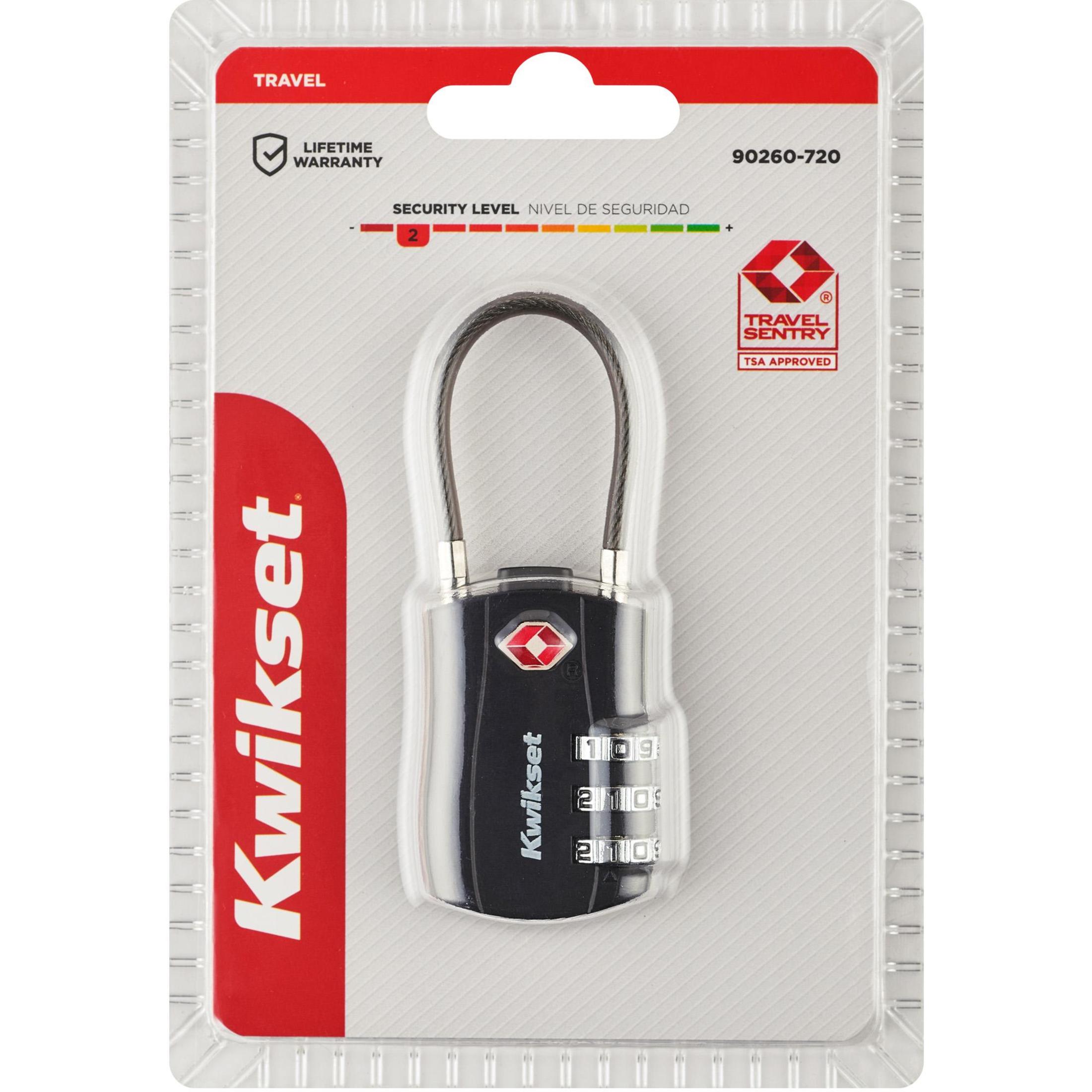 Kwikset 1-3/16" TSA Cable Combination Padlock with 1-1/2" Shackle, Black