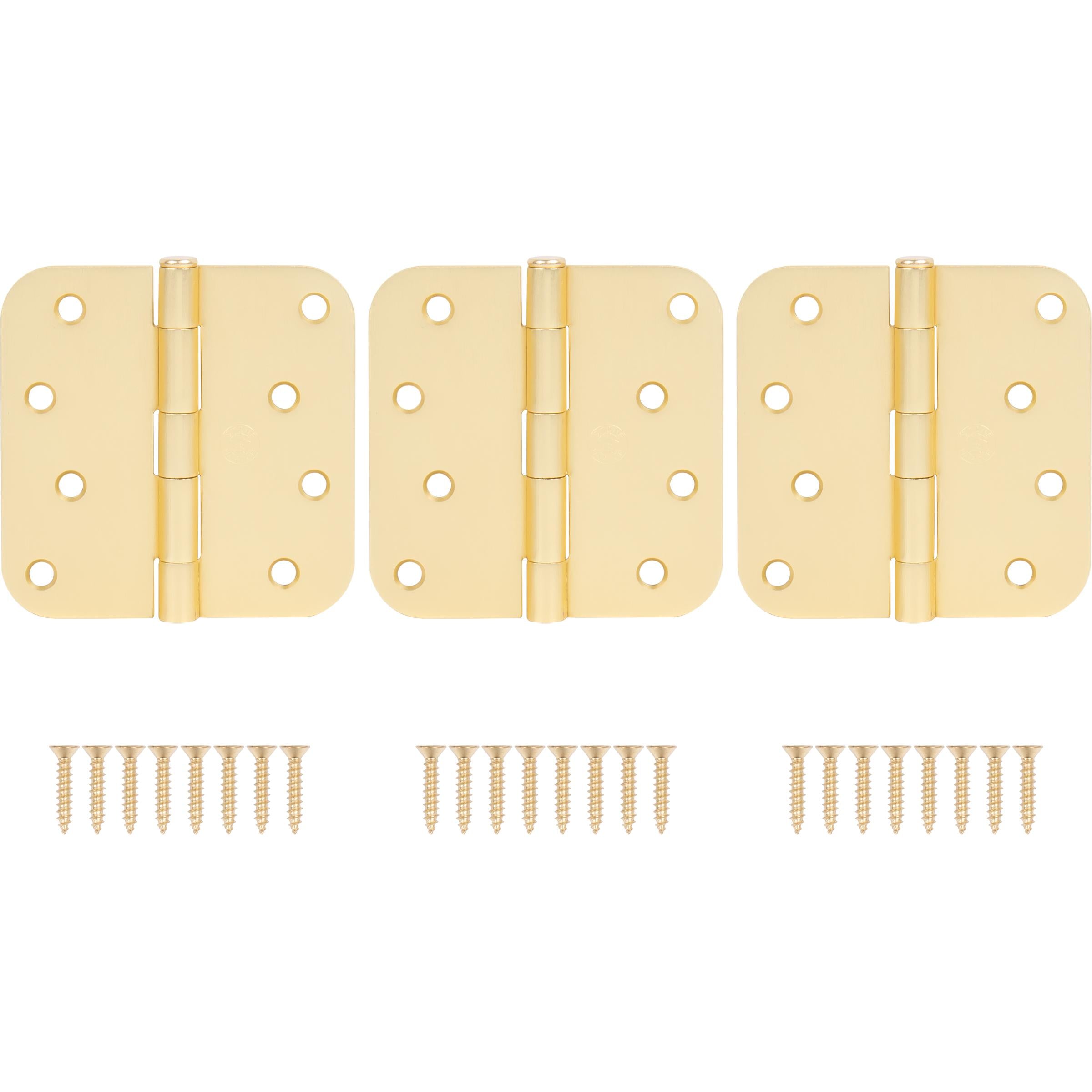 Stone Harbor Hardware 4" Door Hinges, 5/8" Radius Corner, Satin Brass, 3-Pack