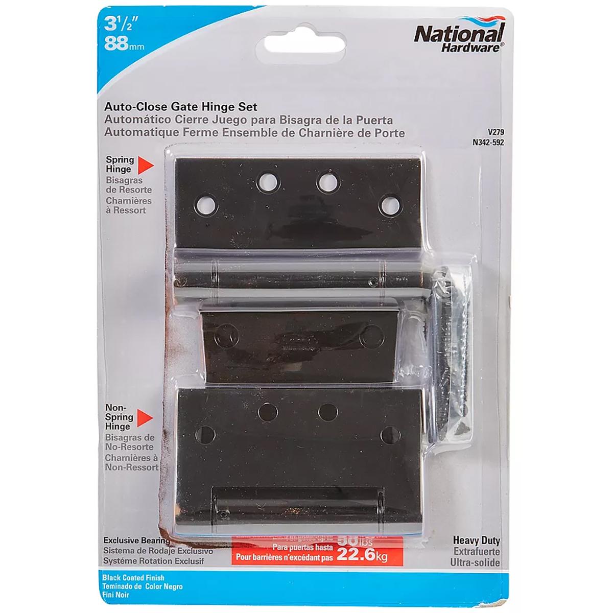 National Hardware - N342-592 V279, 3-1/2" Extra Heavy Auto-Close Gate Hinges Set in Black