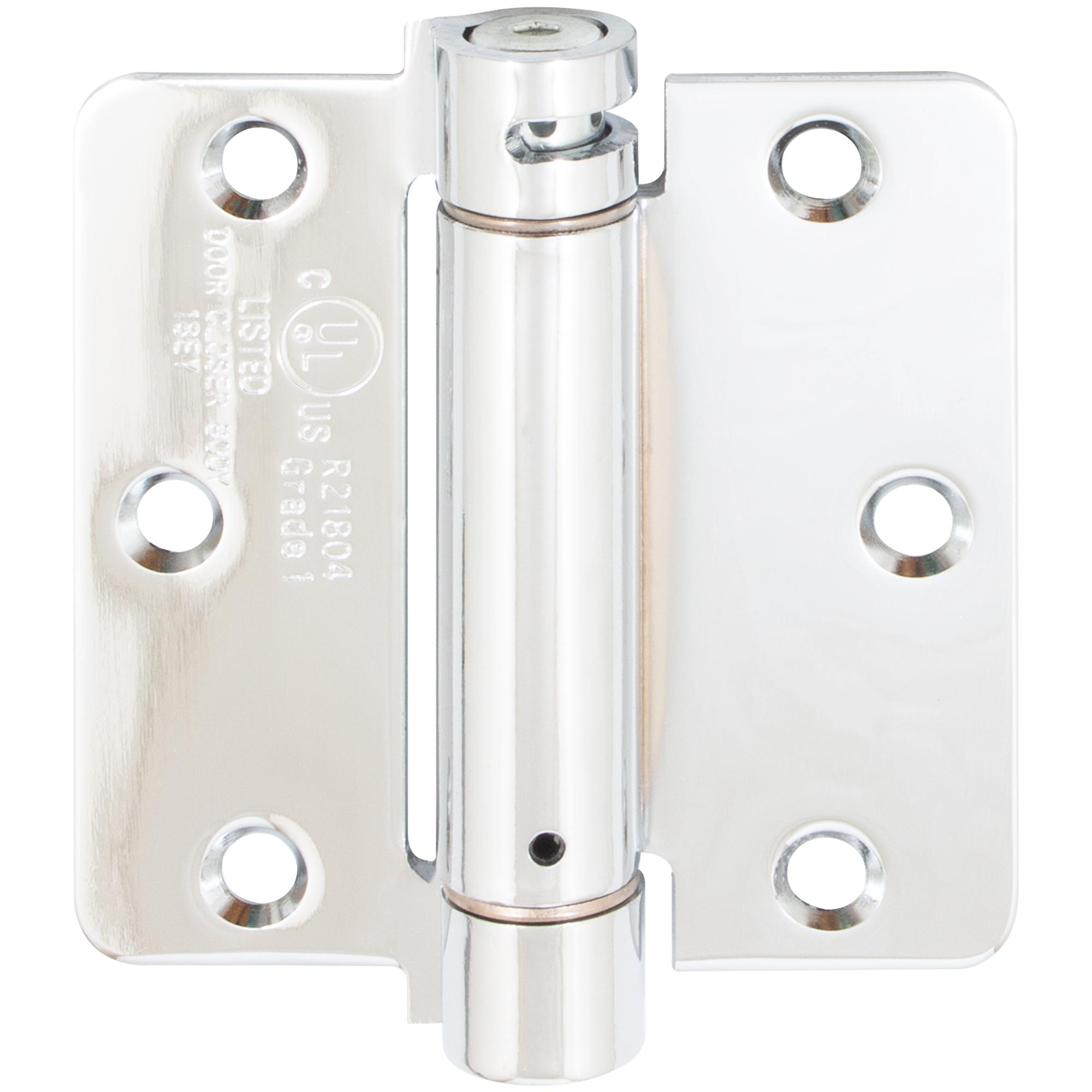 Stone Harbor Hardware Adjustable Spring Hinge, 3-1/2 Inches, 1/4" Radius Corner, Polished Chrome