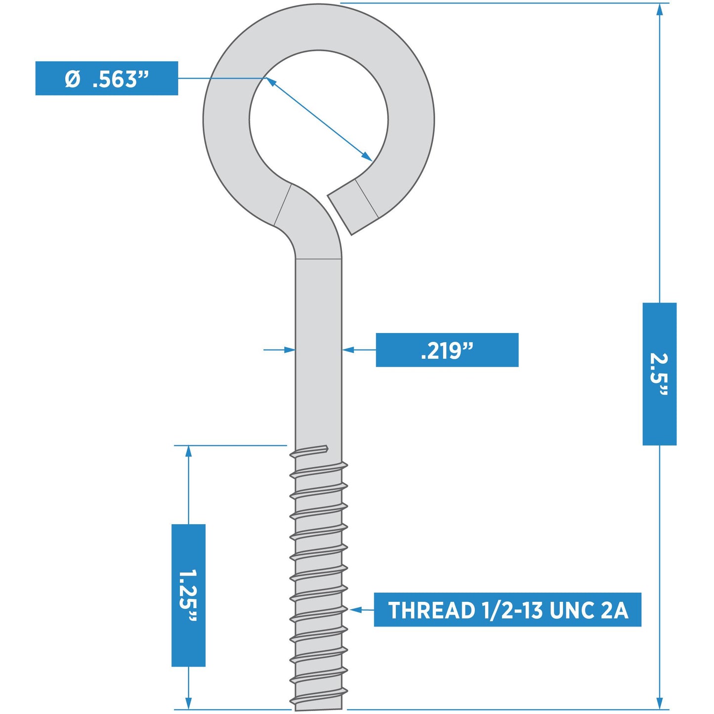 2160BC 1/4" x 2-1/2" Eye Bolt - Zinc