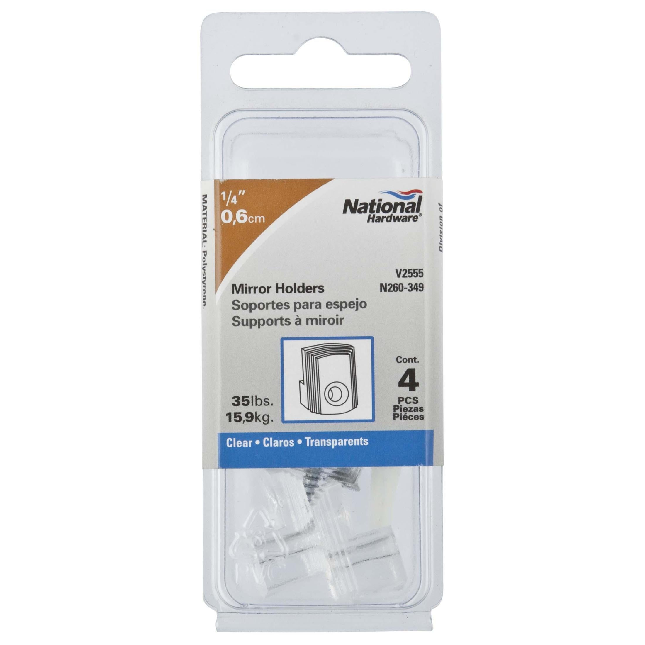 National Hardware - N260-349 V2555-14 1/4" Mirror Holders with 35 lb. Weight Capacity - Clear, 4 pack