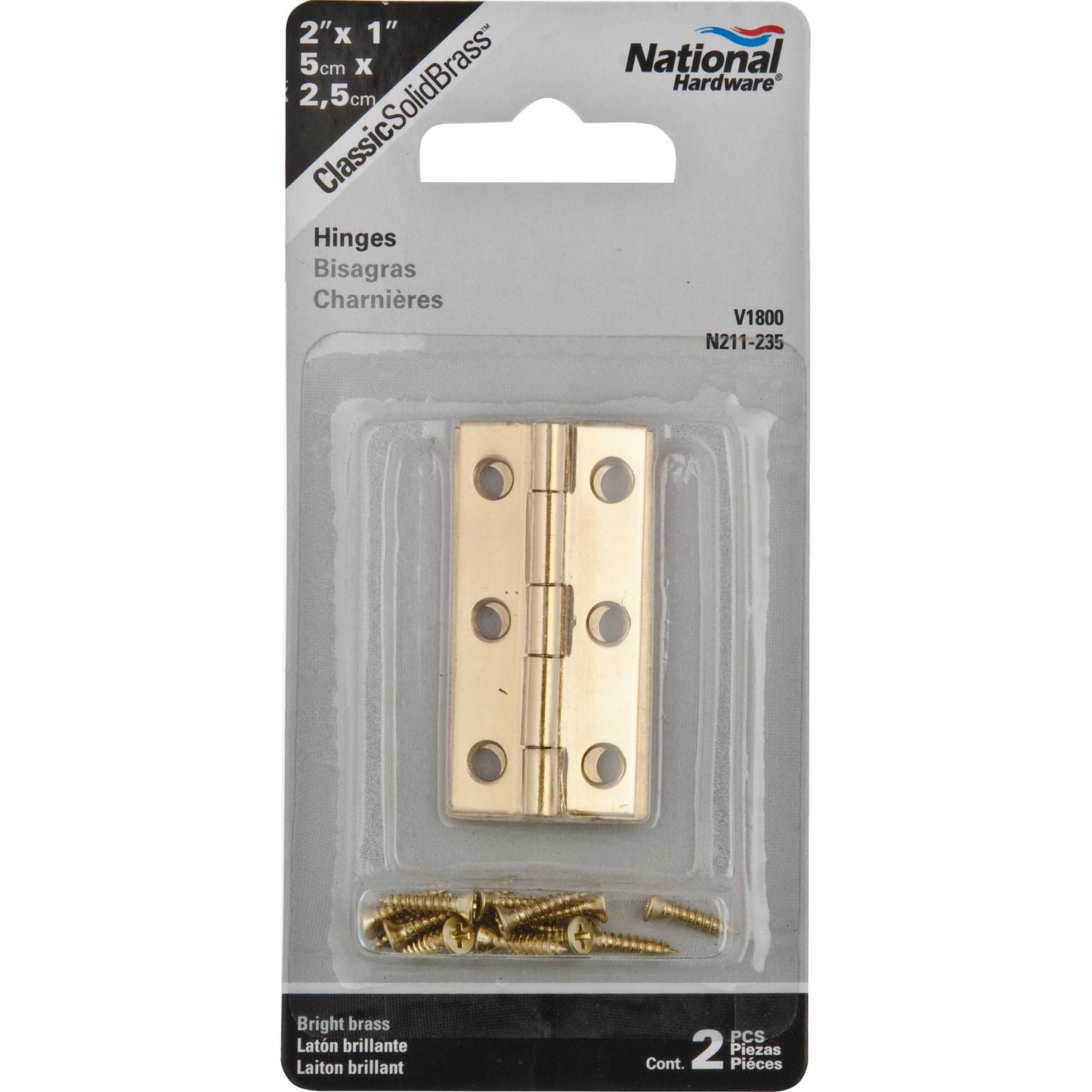 V1800 2" x 1" Narrow Hinge 2/pk - Polished Brass