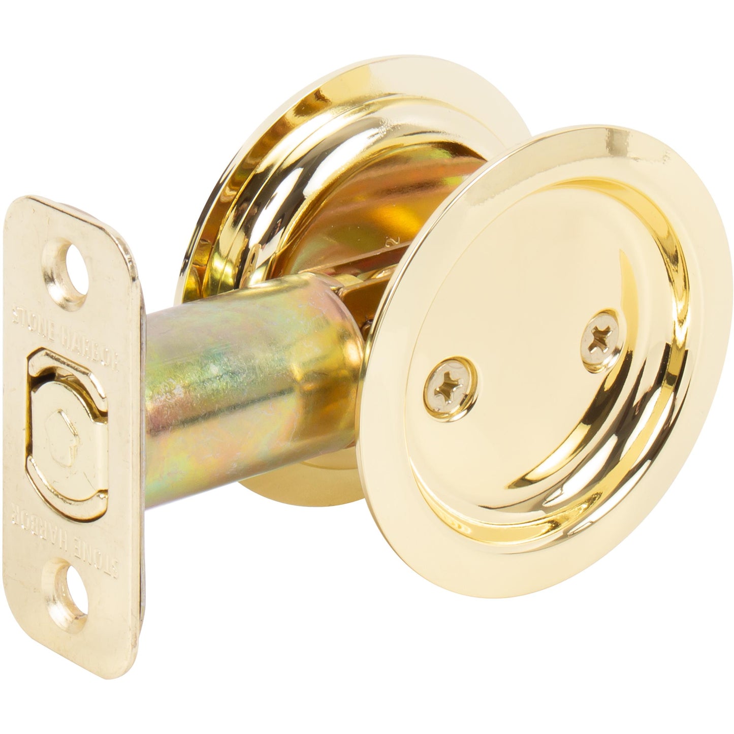 Stone Harbor Hardware Round Pocket Door Lock, Passage Function, 2-3/8" Backset, Polished Brass