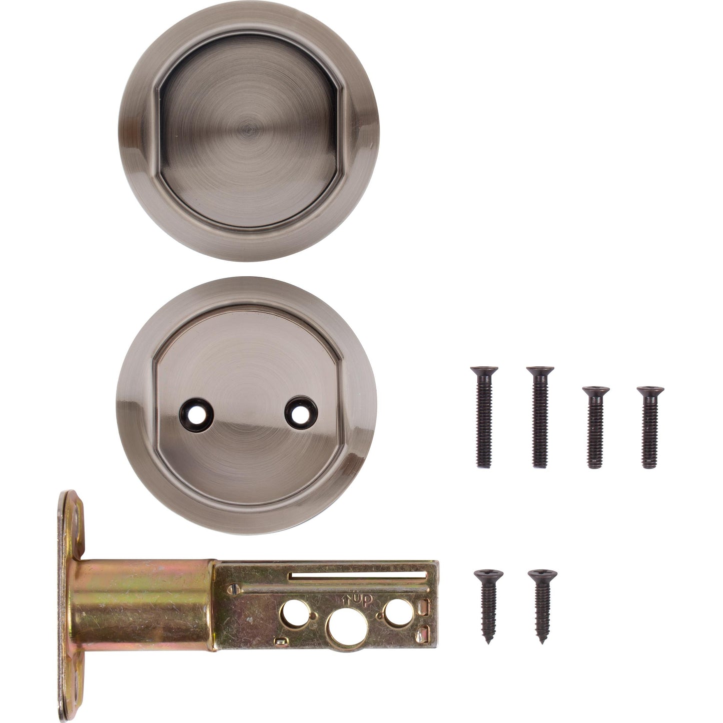 Stone Harbor Hardware Round Pocket Door Lock, Passage Function, 2-3/4" Backset, Antique Nickel