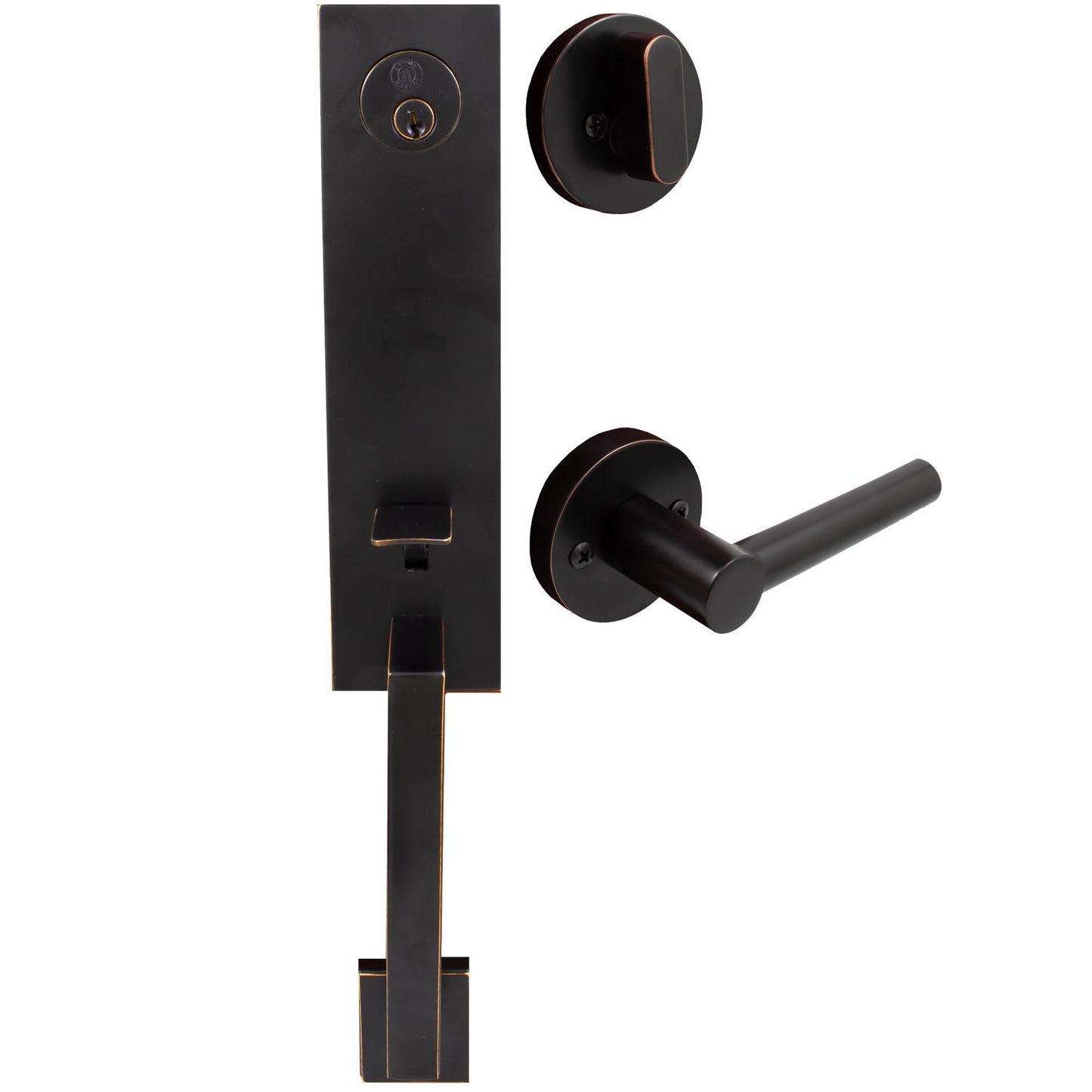 Stone Harbor Hardware Munich Handleset, Zurich Interior Trim, SC Keyway, Vintage Bronze