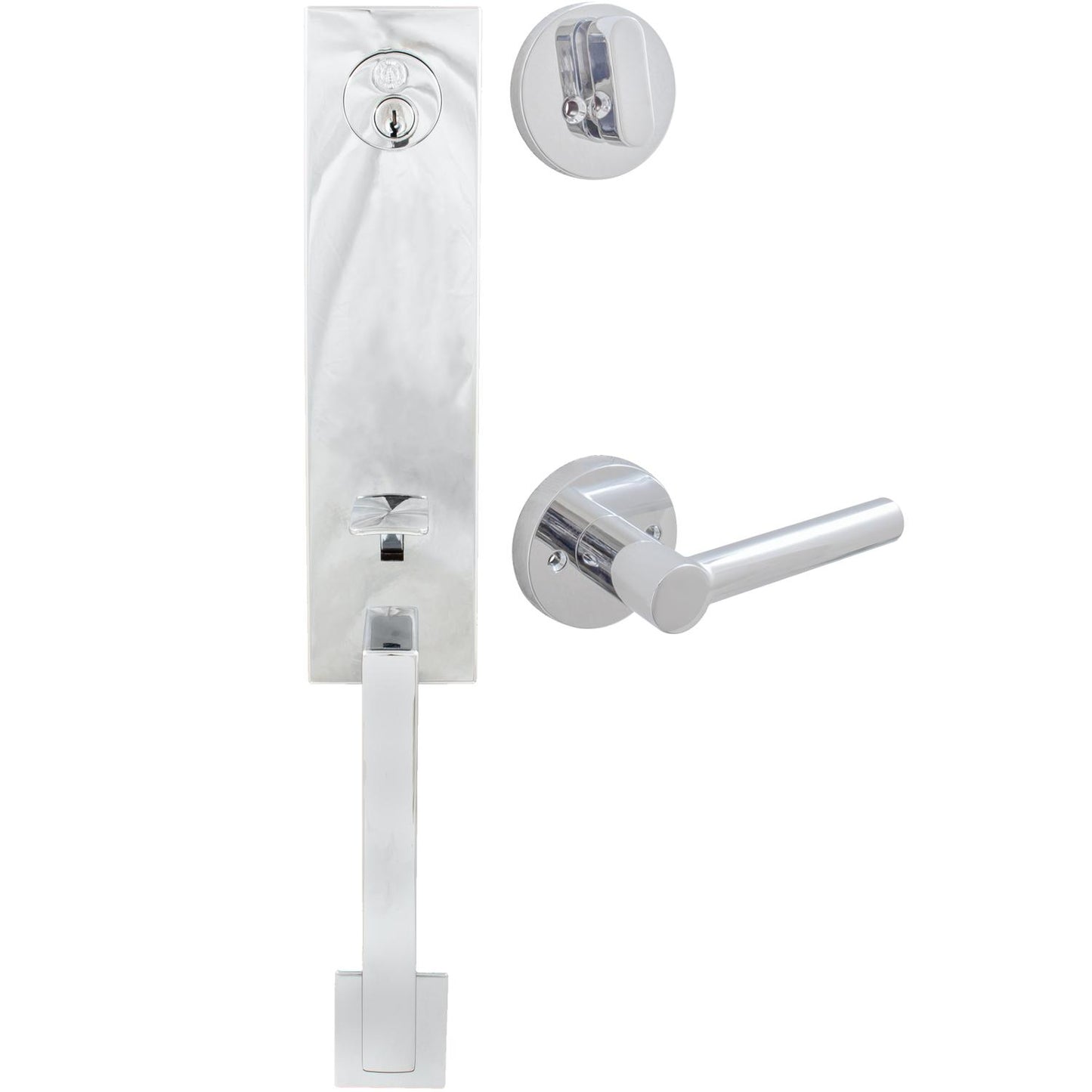 Stone Harbor Hardware Munich Handleset, Zurich Interior Trim, SC Keyway, Polished Chrome