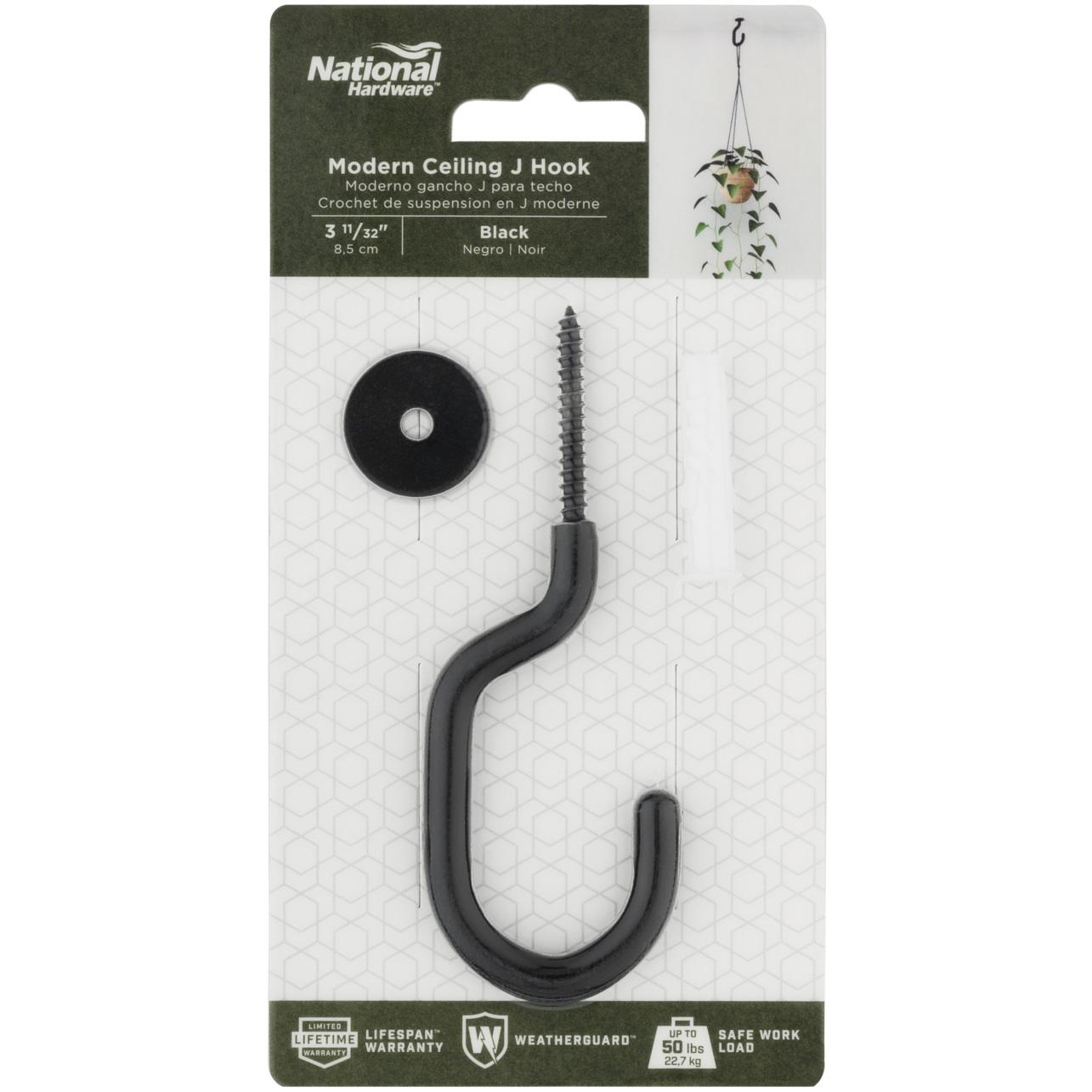 National Hardware - N275-525 - V2682 - 3-11/32" Modern Ceiling Hook in Black