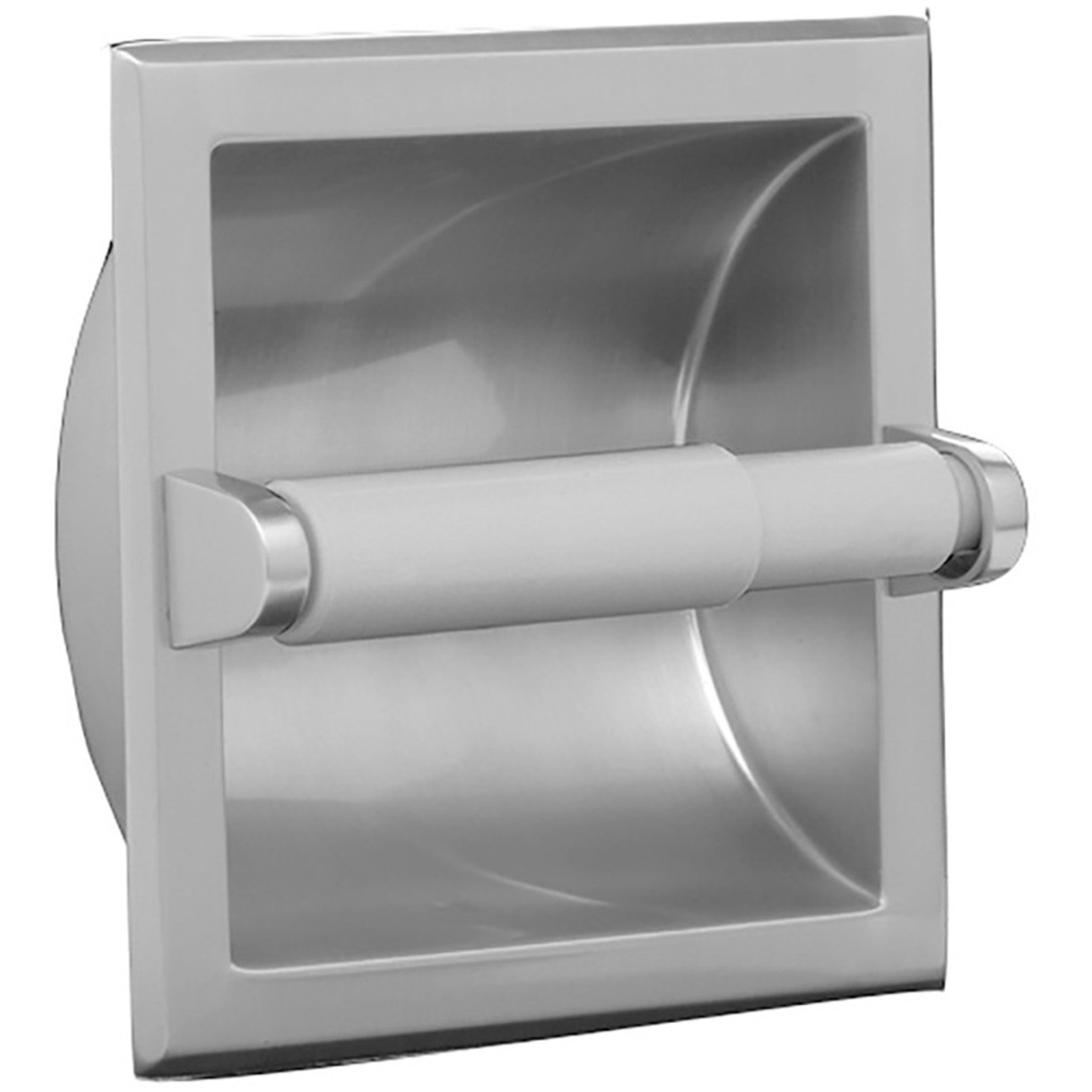 Sunglow Recessed Paper Holder with White Plastic Roller, Satin Nickel