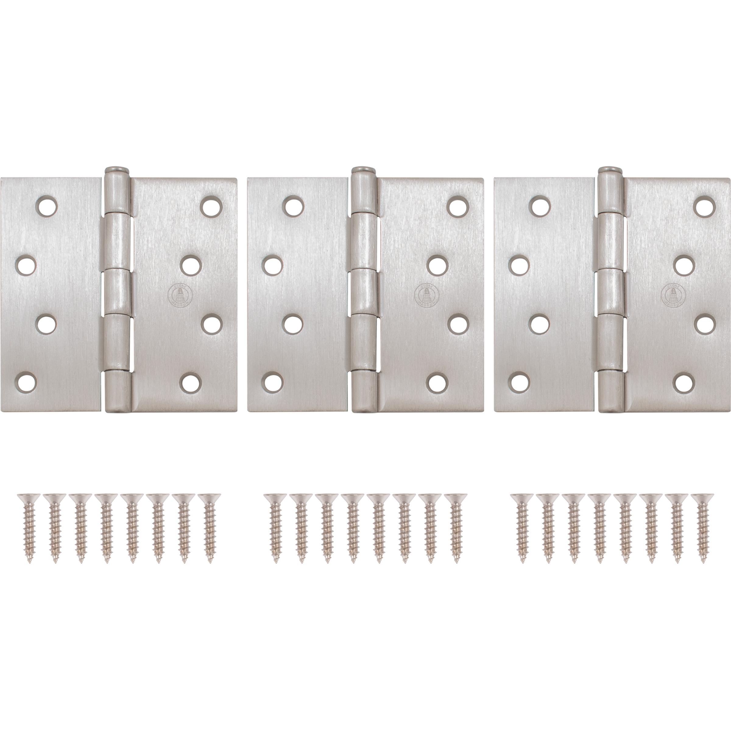 Stone Harbor Hardware 4" Door Hinges, Square Corner, Satin Nickel, 3-Pack