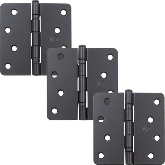 Stone Harbor Hardware 4" Ball-Bearing Door Hinges, 1/4" Radius Corner, Matte Black, 3-Pack