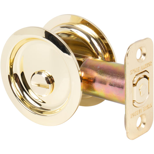Stone Harbor Hardware Round Pocket Door Lock, Privacy Function, 2-3/8" Backset, Polished Brass