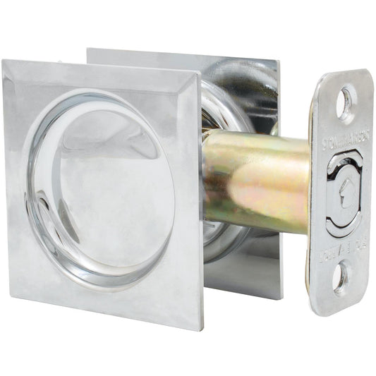 Stone Harbor Hardware Contemporary Square Pocket Door Lock, Passage Function, 2-3/8" Backset, Polished Chrome