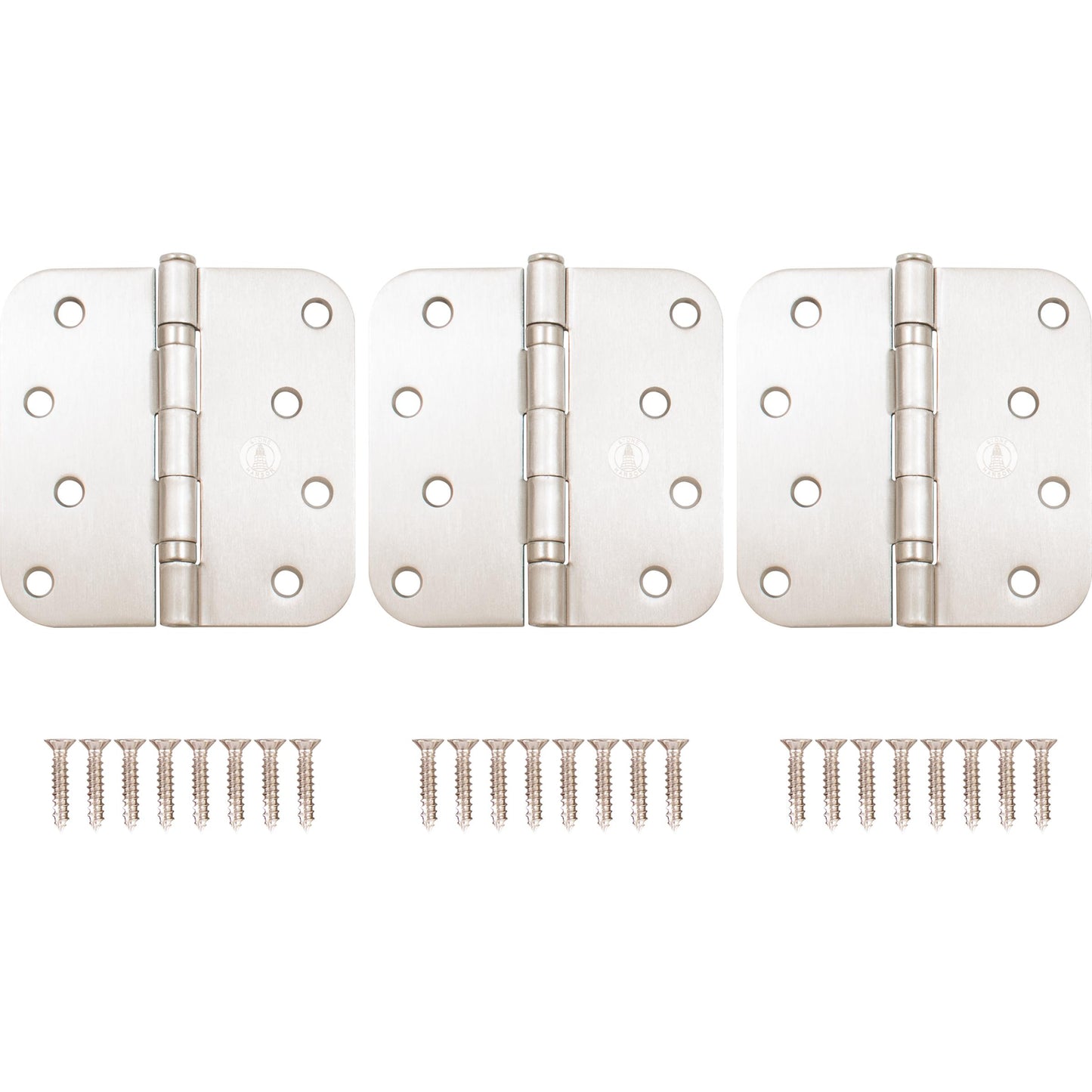 Stone Harbor Hardware 4" Ball-Bearing Door Hinges, 5/8" Radius Corner, Satin Nickel, 3-Pack
