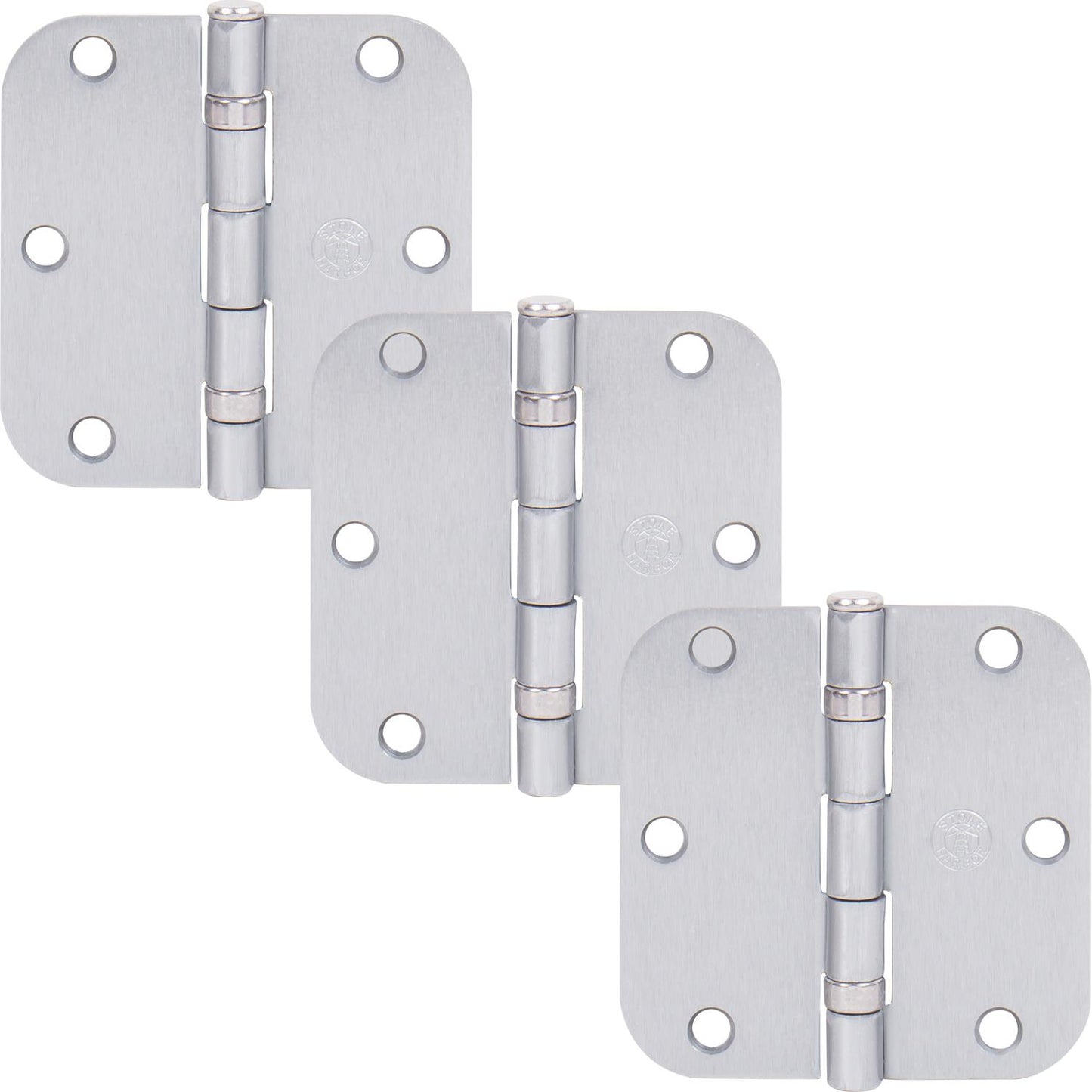 Stone Harbor Hardware 3-1/2" Ball-Bearing Door Hinges, 5/8" Radius Corner, Satin Chrome, 3-Pack