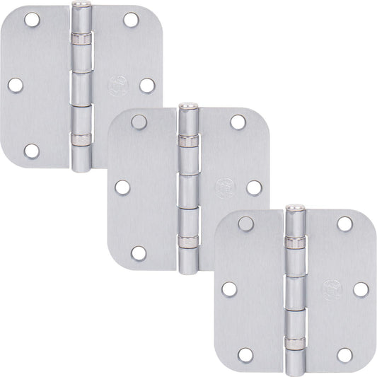 Stone Harbor Hardware 3-1/2" Ball-Bearing Door Hinges, 5/8" Radius Corner, Satin Chrome, 3-Pack