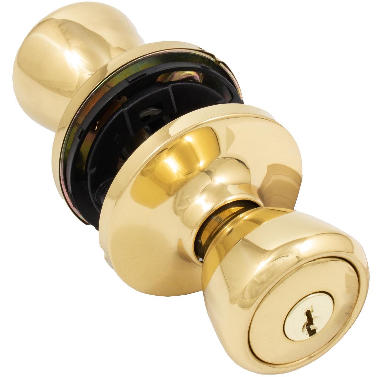Stone Harbor Hardware Tulip Door Knob, Entry Latch, KW Keyway, Polished Brass