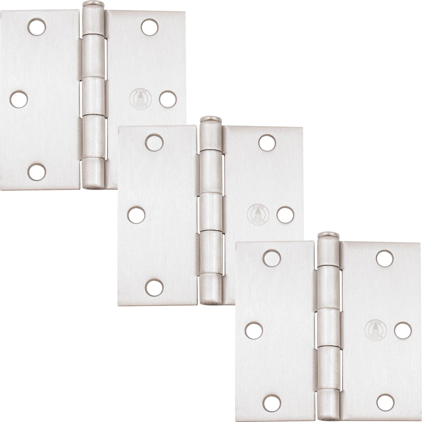 Stone Harbor Hardware 3-1/2" Door Hinges, Square Corner, Satin Nickel, 3-Pack