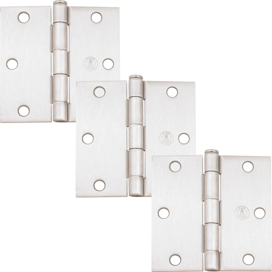 Stone Harbor Hardware 3-1/2" Door Hinges, Square Corner, Satin Nickel, 3-Pack