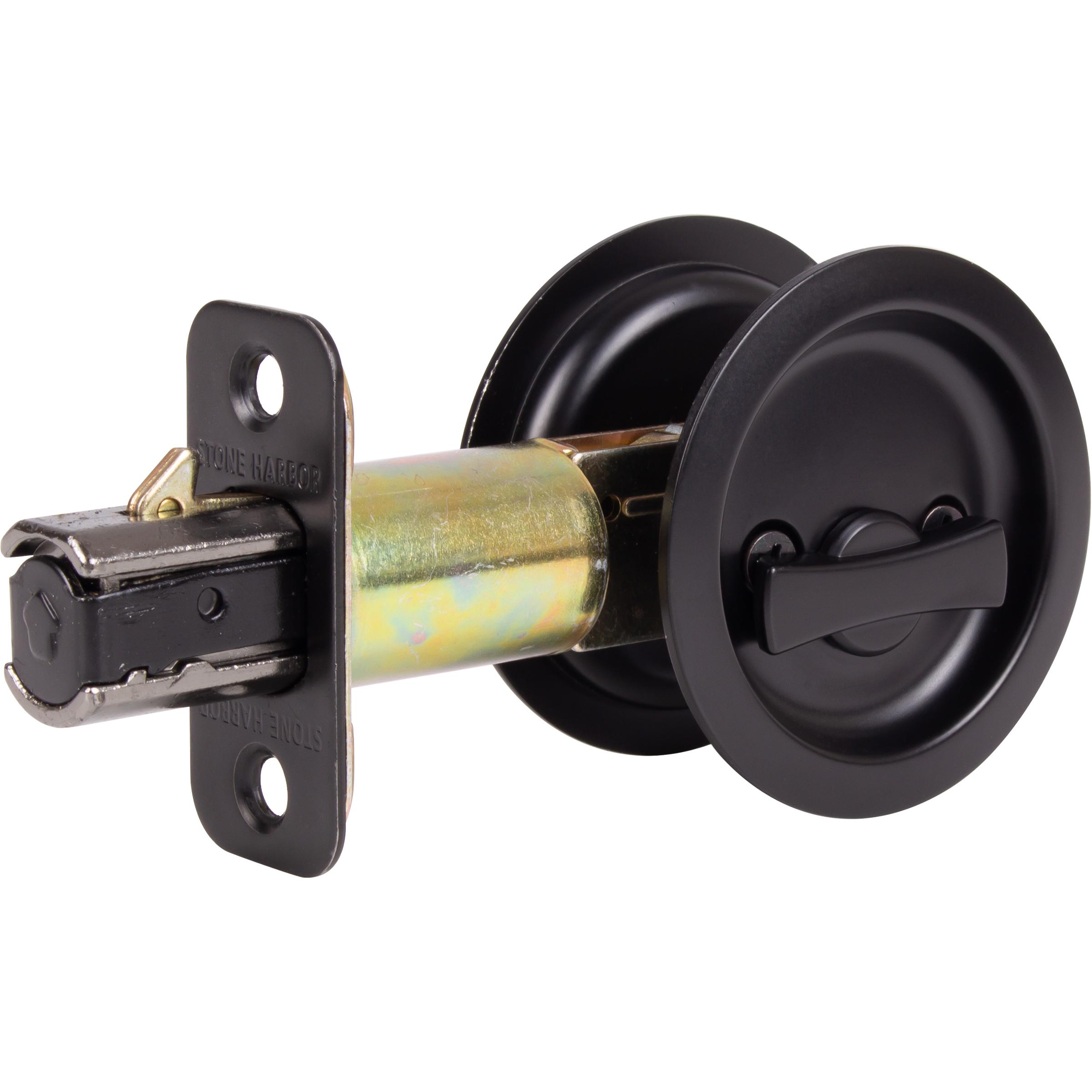 Stone Harbor Hardware Round Pocket Door Lock, Privacy Function, 2-3/4" Backset, Matte Black