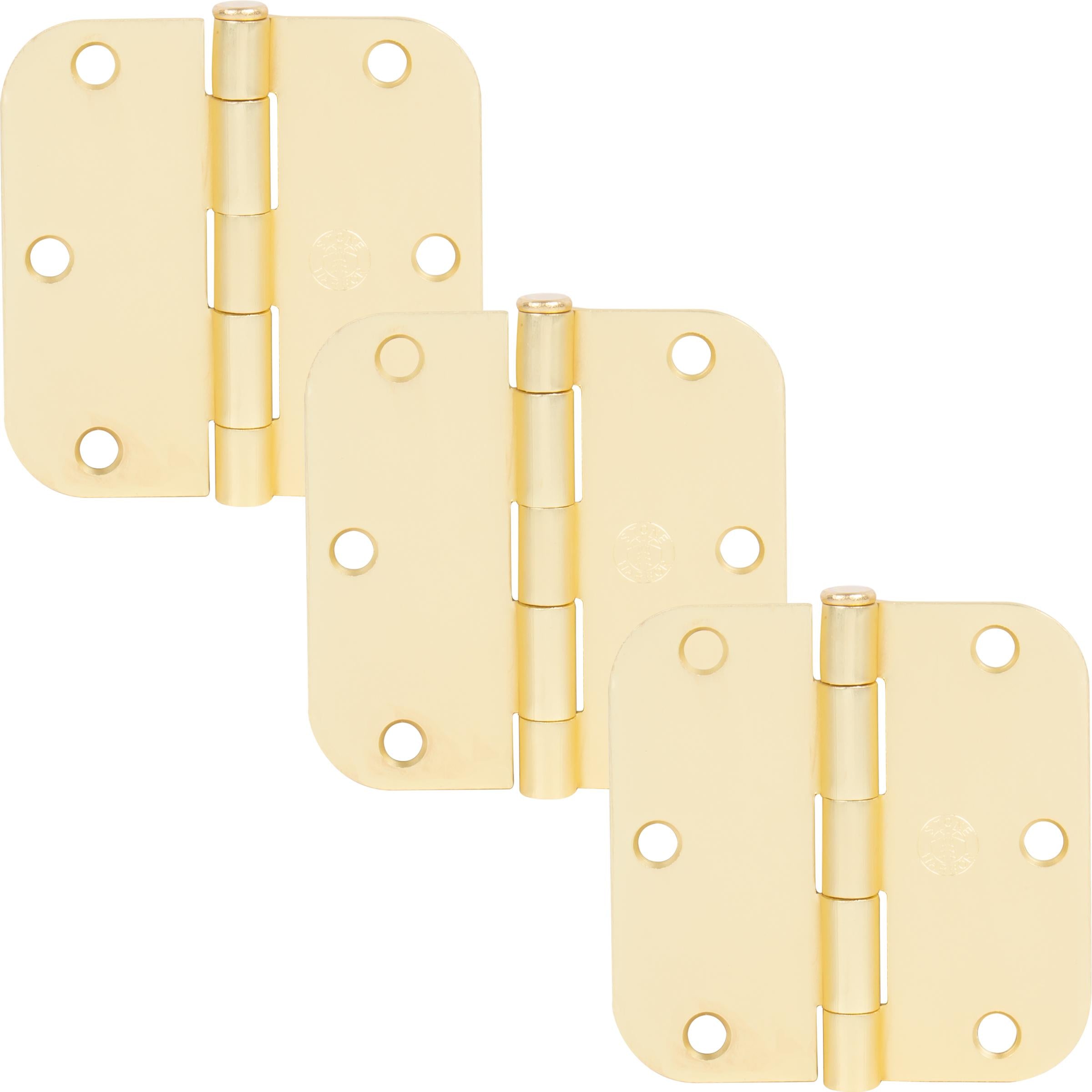 Stone Harbor Hardware 3-1/2" Door Hinges, 5/8" Radius Corner, Satin Brass, 3-Pack