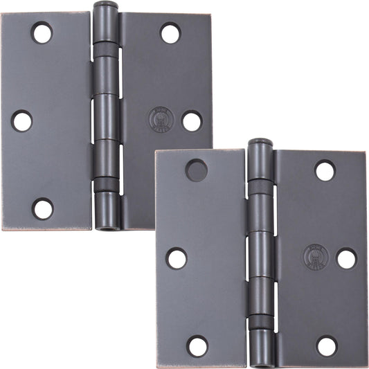 Stone Harbor Hardware 3-1/2" Ball-Bearing Door Hinges, Square Corner, Vintage Bronze, 2-Pack