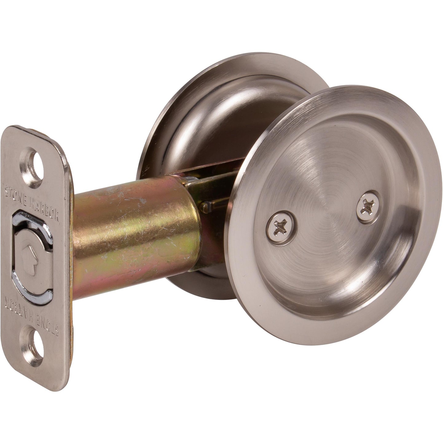 Stone Harbor Hardware Round Pocket Door Lock, Passage Function, 2-3/4" Backset, Satin Nickel