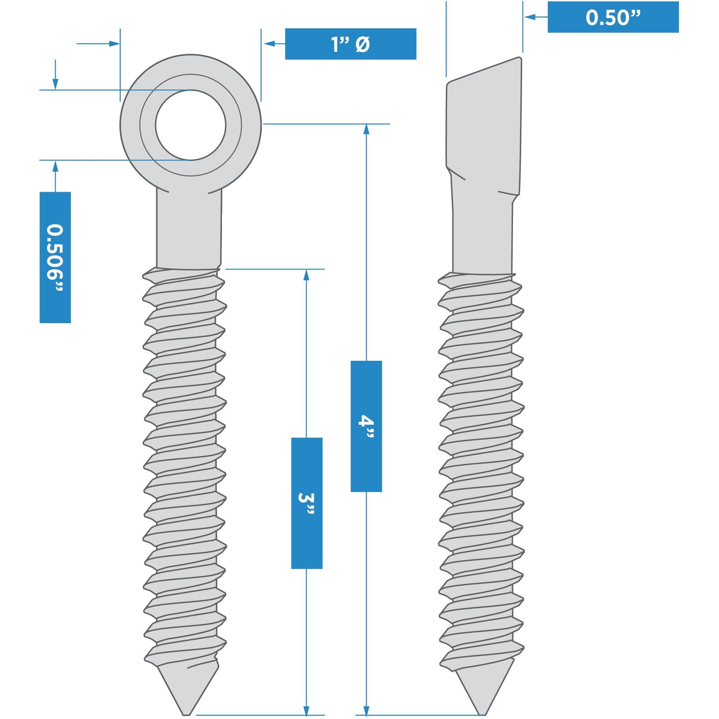 296BC 1/2" x 4" Screw Eye - Zinc Plated