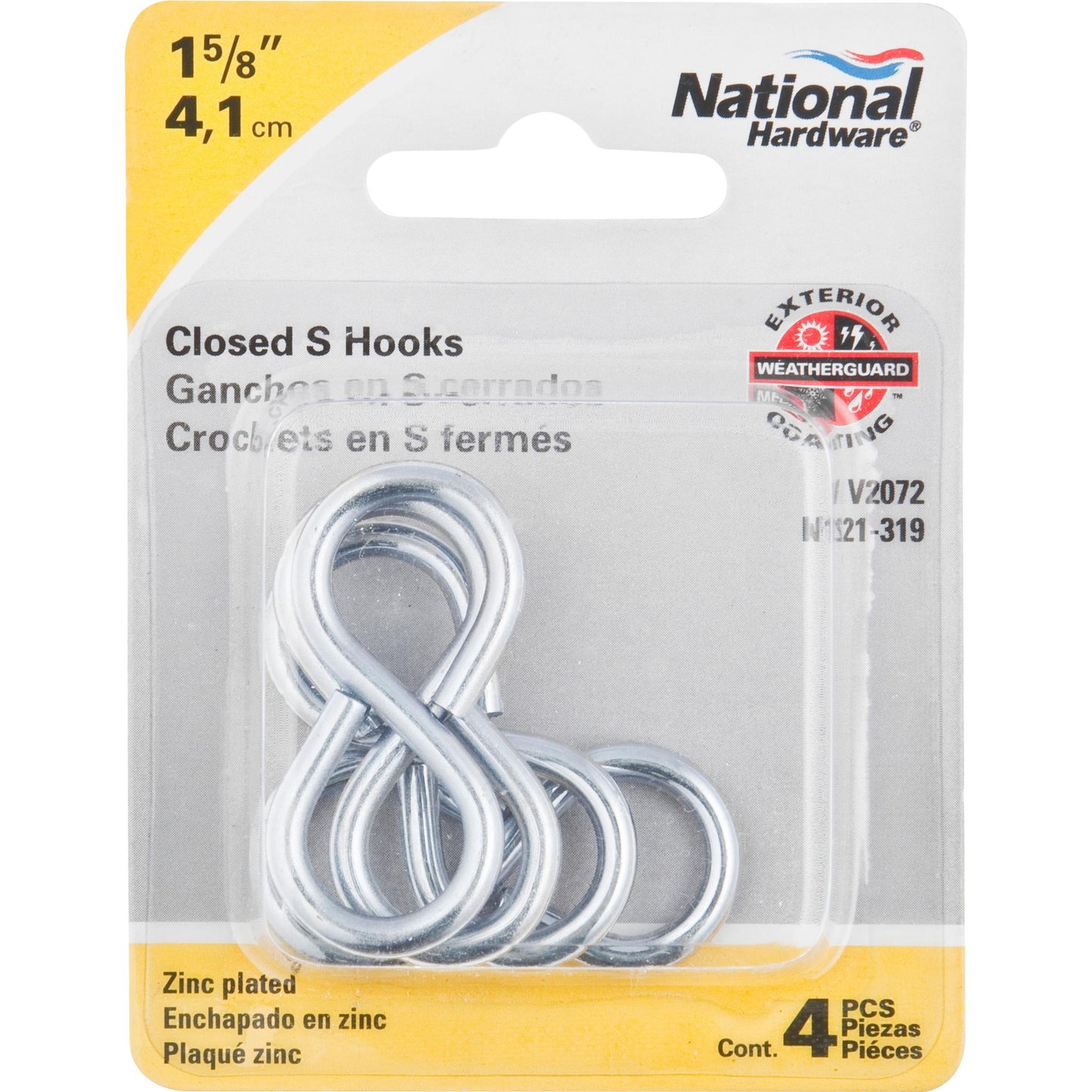V2072 #810, 1-5/8" Closed S Hooks - Zinc Plated