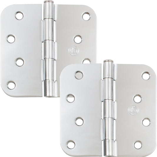 Stone Harbor Hardware 4" Door Hinges, 5/8" Radius Corner, Polished Chrome, 2-Pack