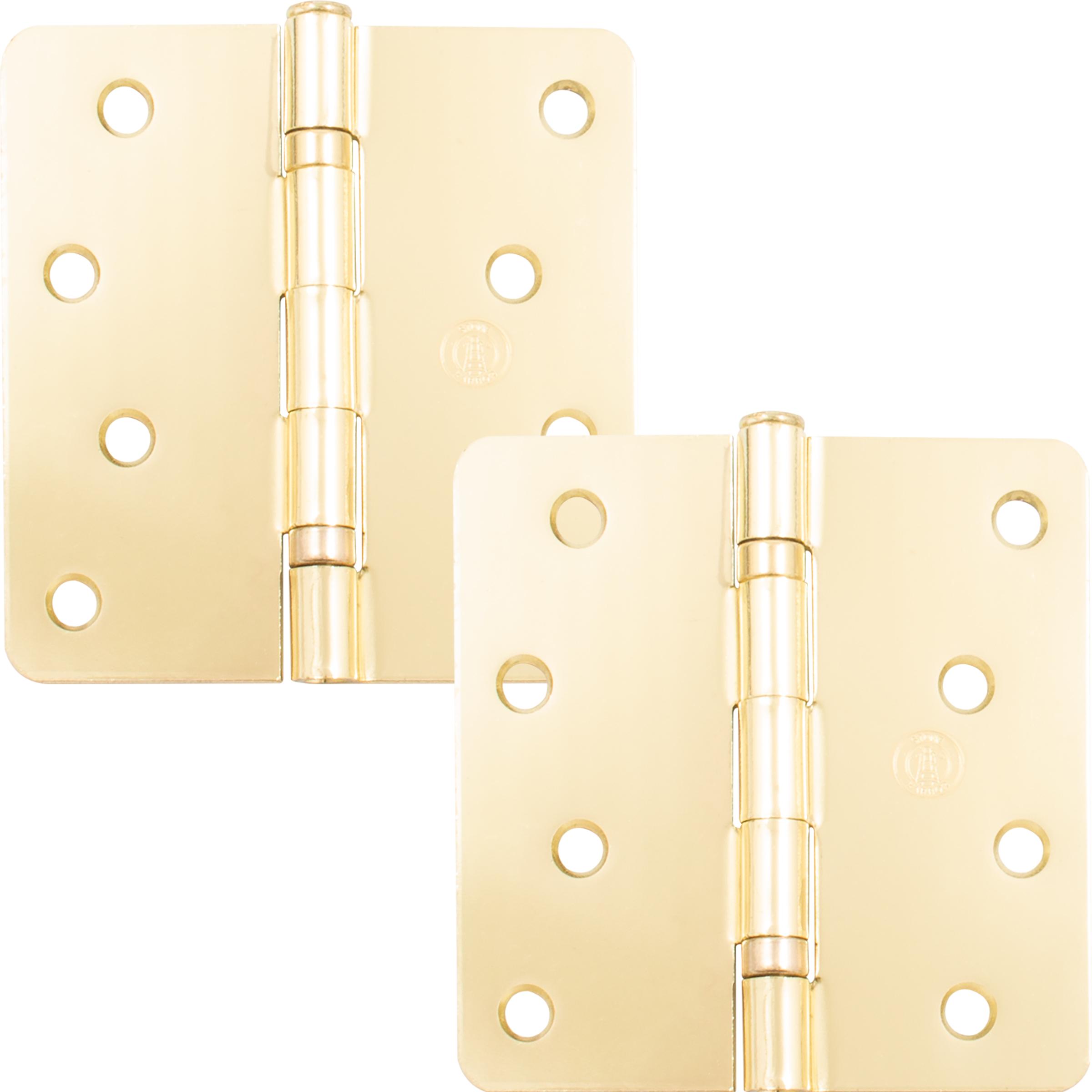 Stone Harbor Hardware 4" Ball-Bearing Door Hinges, 1/4" Radius Corner, Polished Brass, 2-Pack