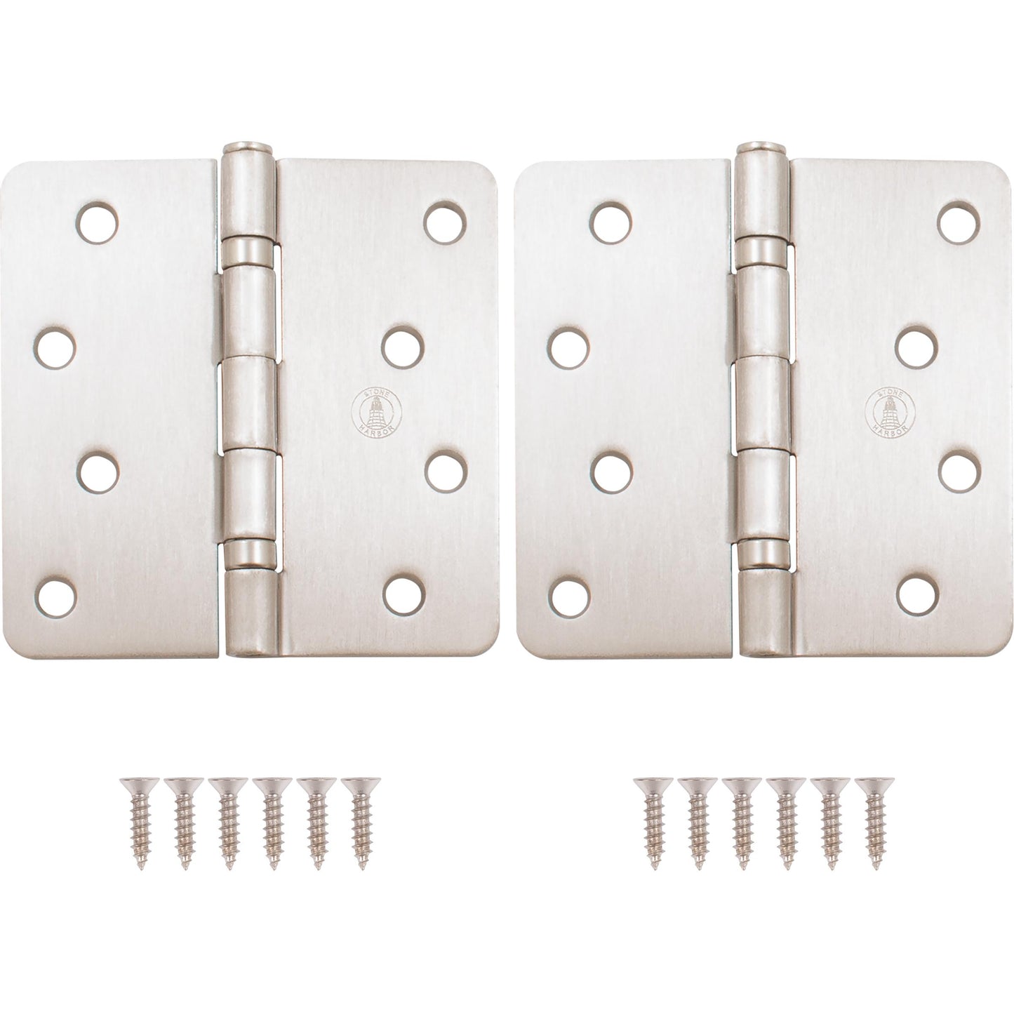 Stone Harbor Hardware 4" Ball-Bearing Door Hinges, 1/4" Radius Corner, Satin Nickel, 2-Pack