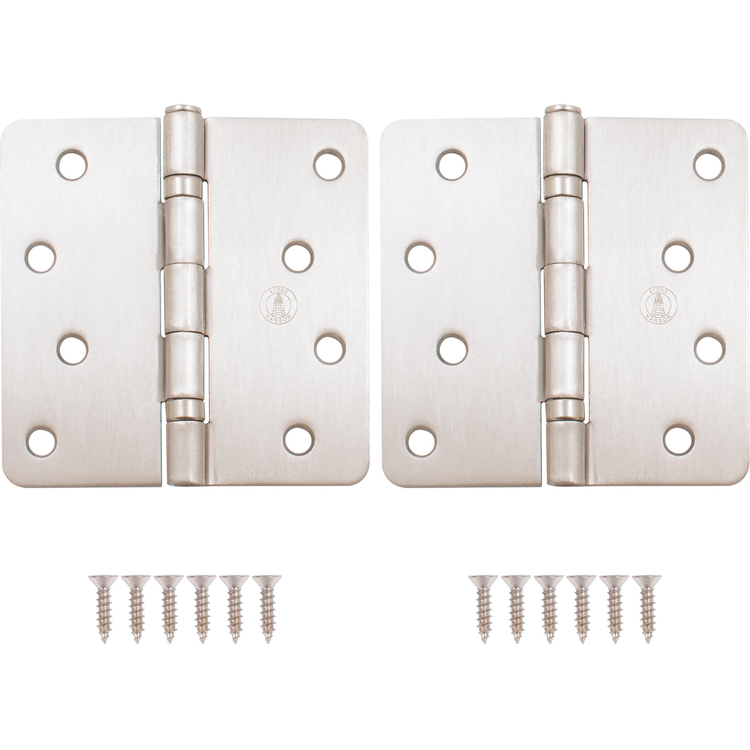 Stone Harbor Hardware 4" Ball-Bearing Door Hinges, 1/4" Radius Corner, Satin Nickel, 2-Pack