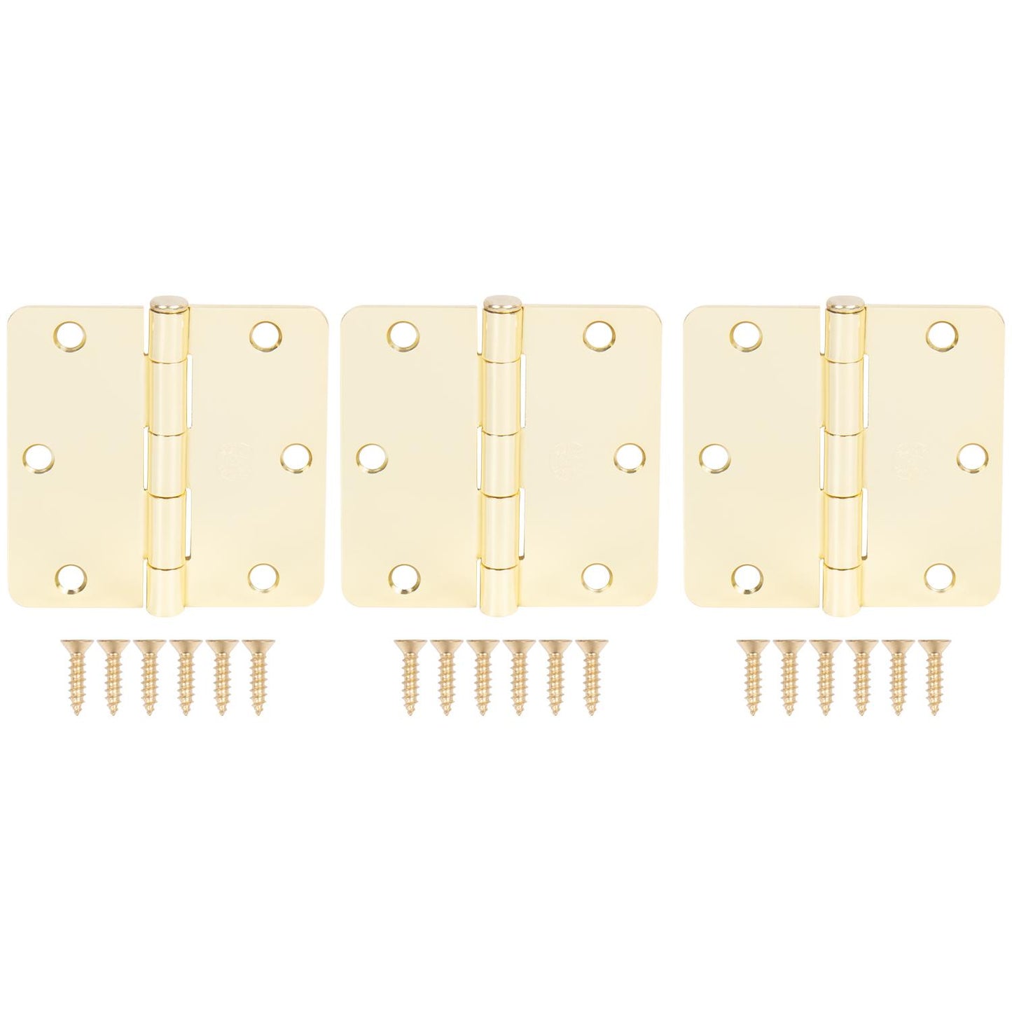 Stone Harbor Hardware 3-1/2" Door Hinges, 1/4" Radius Corner, Polished Brass, 3-Pack